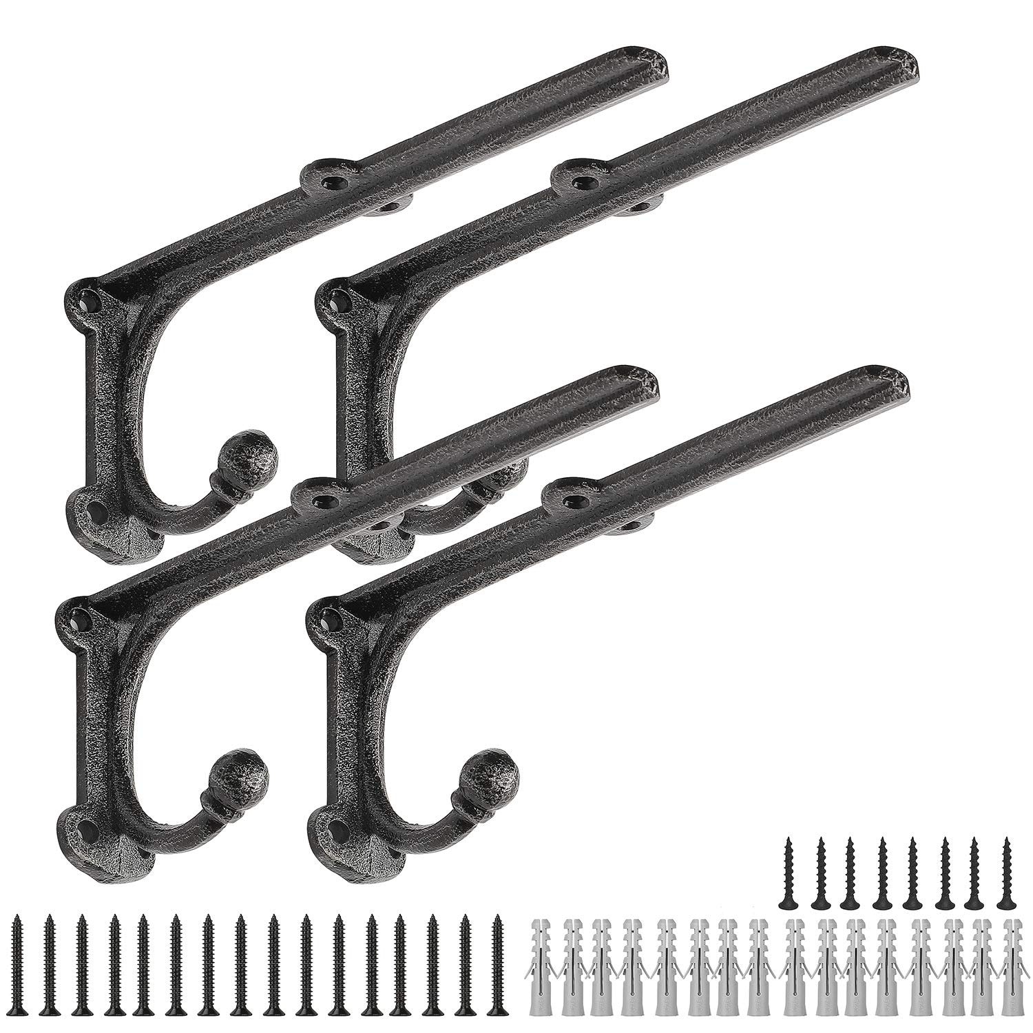 Aoibox  8 in Cast Iron Floating Shelf Brackets with Integrated Hooks in Matte Black Finish Heavy Duty Wall Shelf