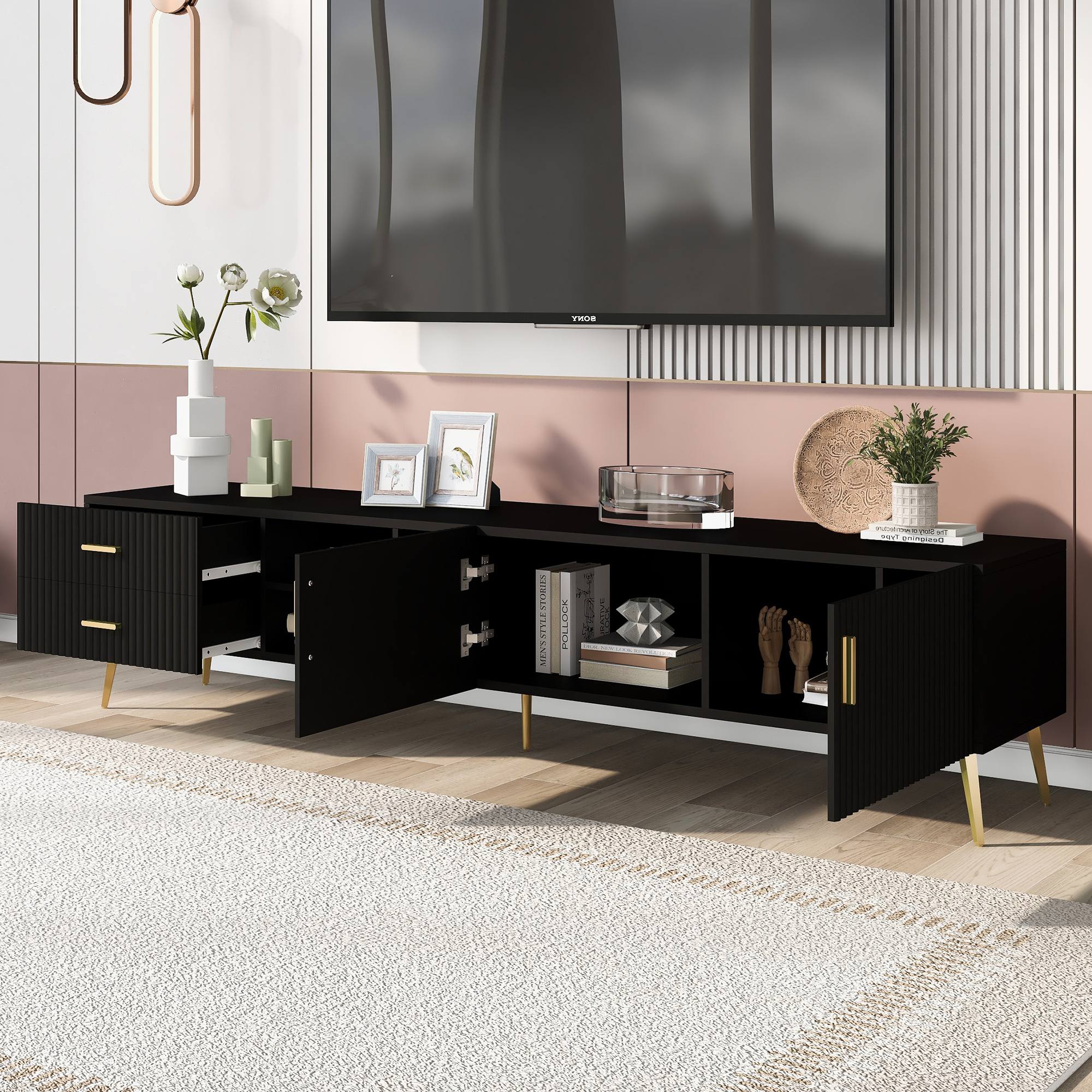 Yiekholo Modern/Contemporary Walnut Tv Cabinet (Accommodates TVs up to 65-in)