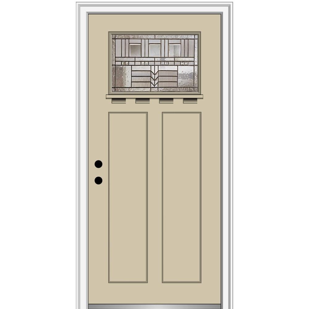 MMI DOOR ZZ3664313R 32-in x 80-in x 4-9/16-in Fiberglass Craftsman Right-hand inswing Wicker Painted Prehung Front Door with Brickmould Insulating core