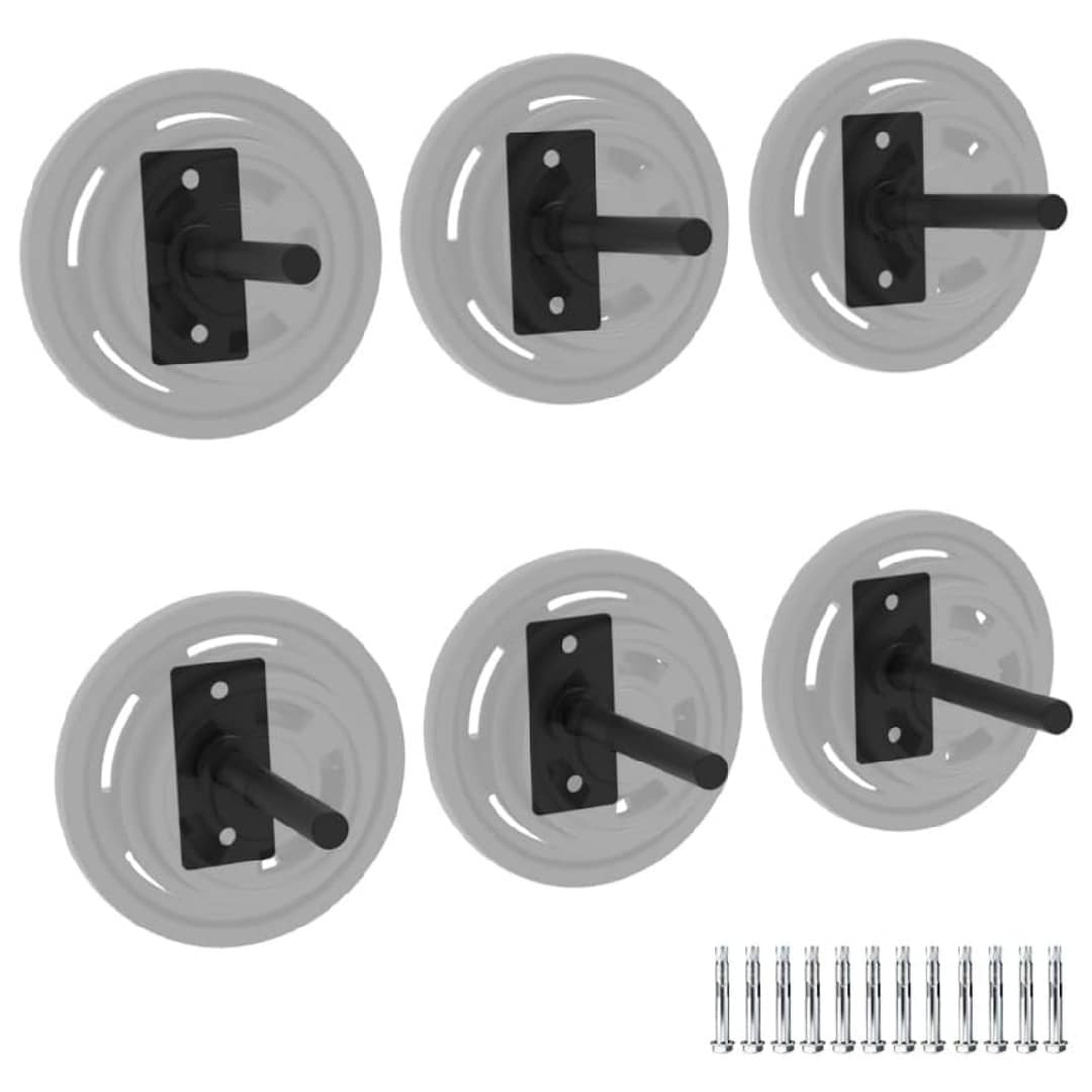 IdealHouse 1 Inch 6 Pack Wall Mounted Weight Plate Storage Rack/ All Size Bumper Plate Compatible Holder/ 300 Lb Capacity Home Gym Organizer