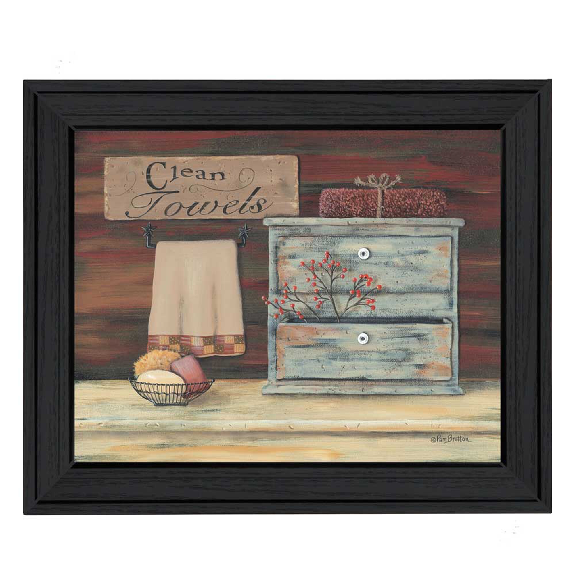 Trendy Decor 4U BR208-405 Clean Towels Pam Britton Black Wood Framed 16-in H x 13-in W Bath Paper Print