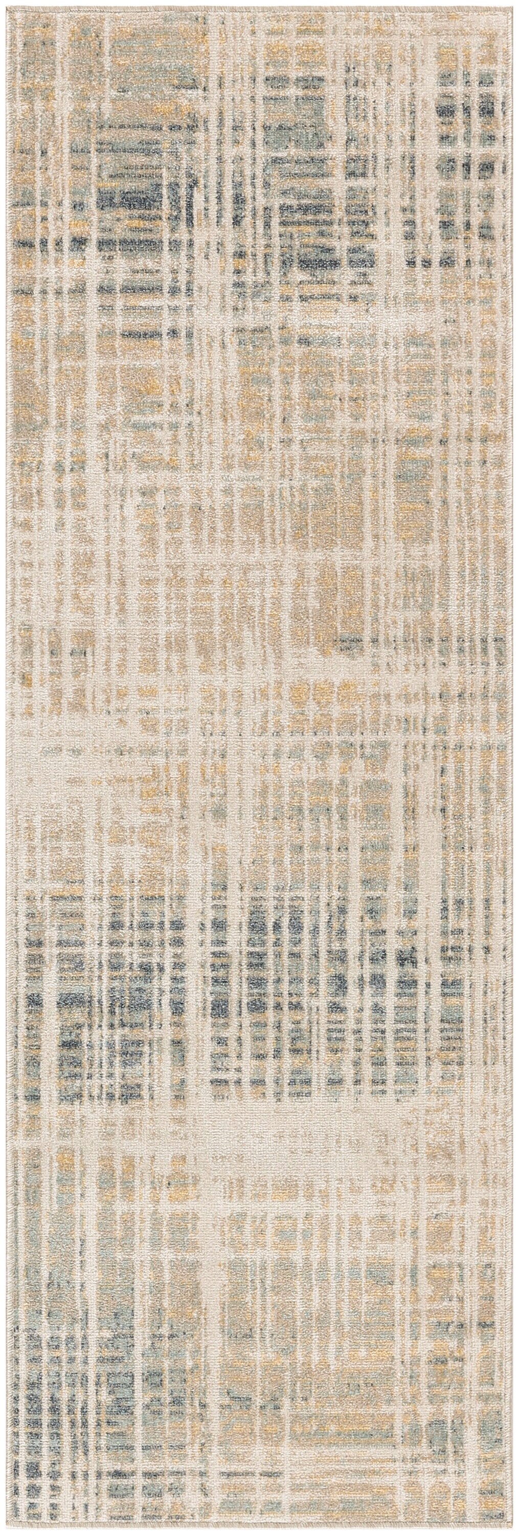 Beige Blue Abstract Polyester Machine Washable Runner Rug