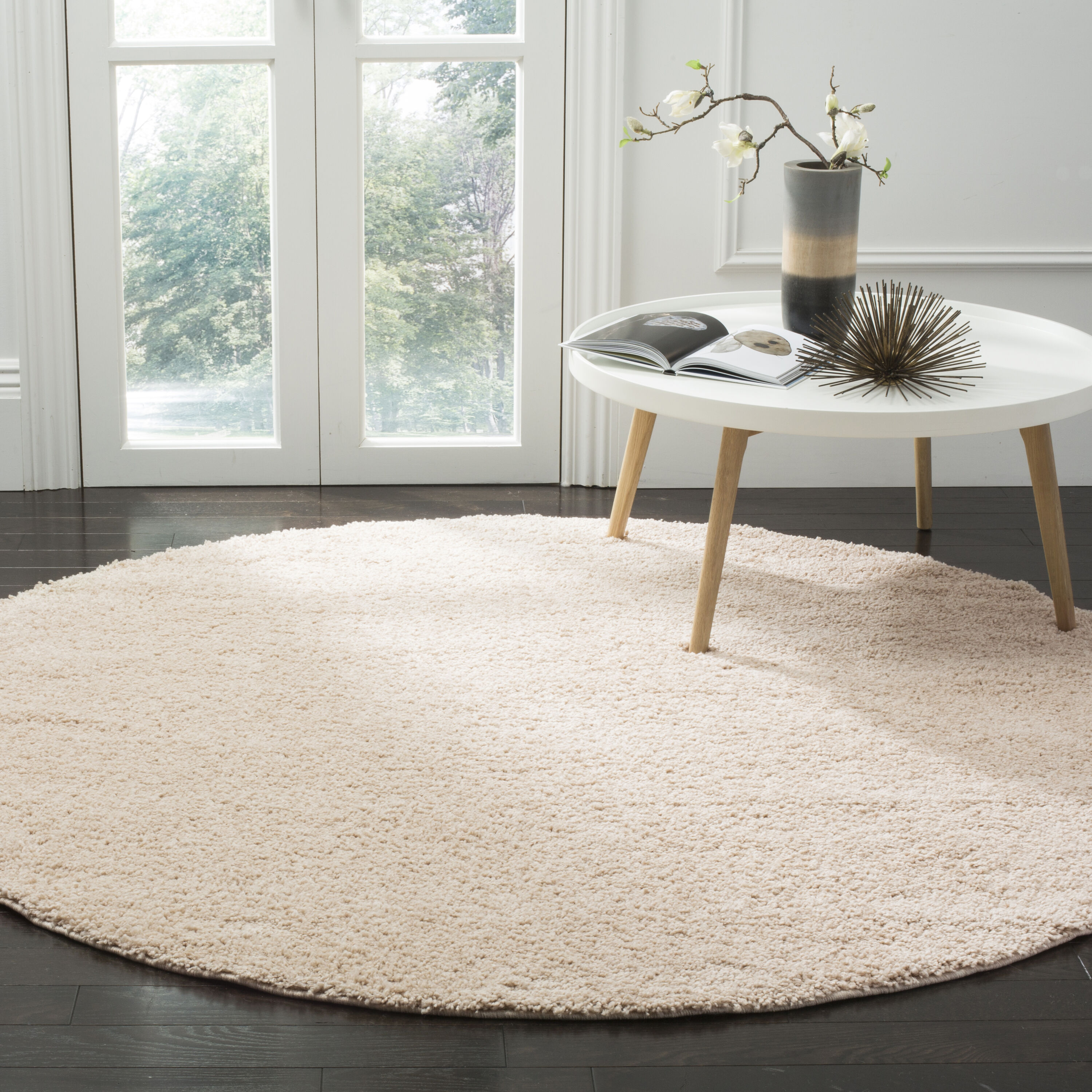 Safavieh ASG820S-7R Arizona Shag 7 x 7 (ft) Loomed Polypropylene Beige Round Indoor Solid Mid-Century Modern Area rug