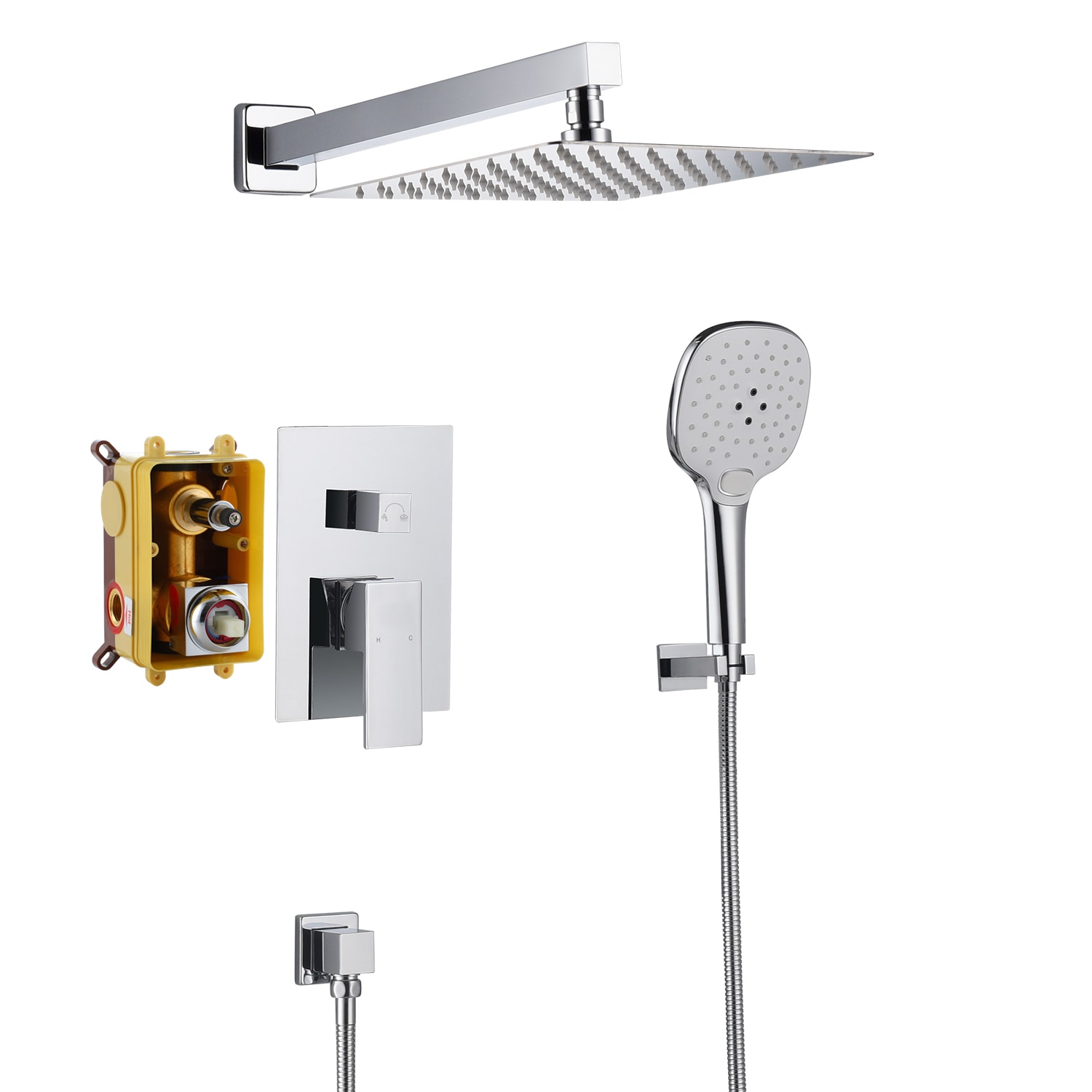GZMR MR-EB-W-2-12-MB Chrome 10-Inches Built-In Shower Faucet System with 2-way Diverter ( Pressure-balanced Valve Included )