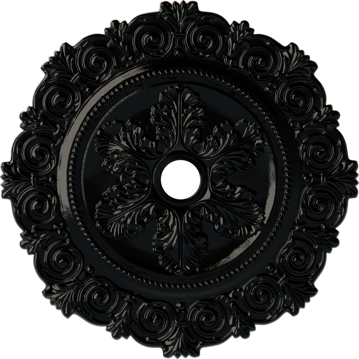 Ekena Millwork CM33SCBPS Scroll 33.25-in W x 33.25-in L Painted Black Pearl Polyurethane Whole Ceiling Medallion