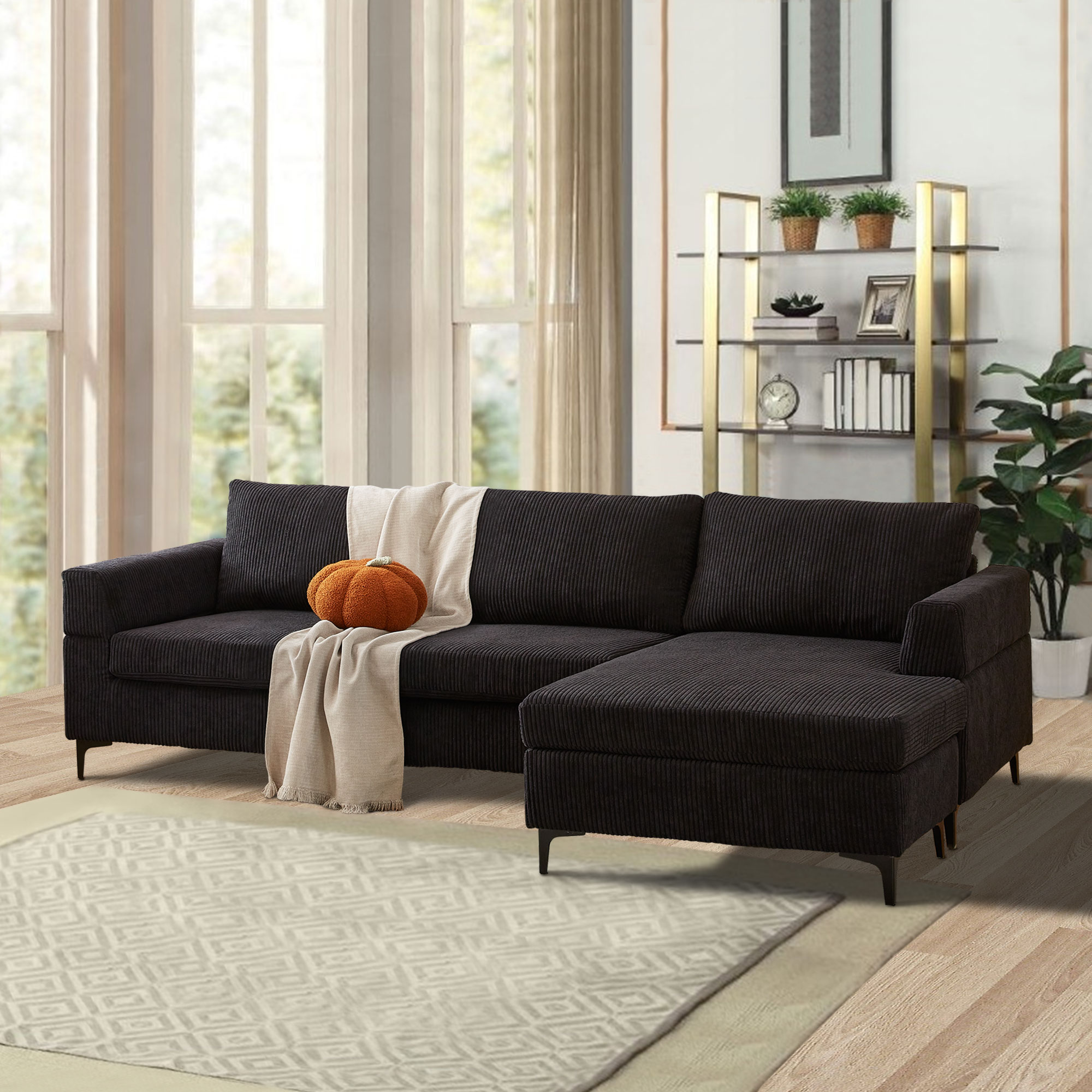 Pouuin SALSET40 96.5-in Casual Black Sofa