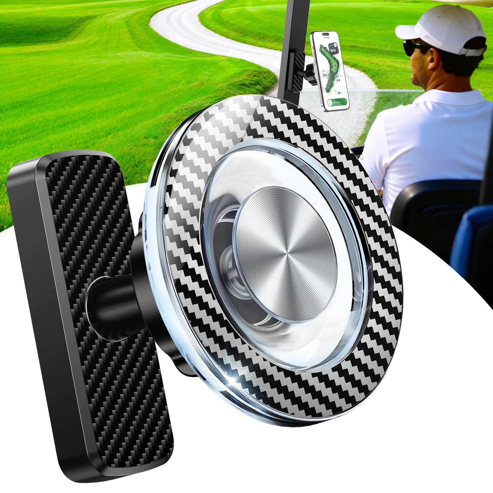 CYIKE  Magnetic Golf Cart Phone Holder 360 Degree Rotation Phone Mount for Golf Cart Compatible with Most Phones and Cases