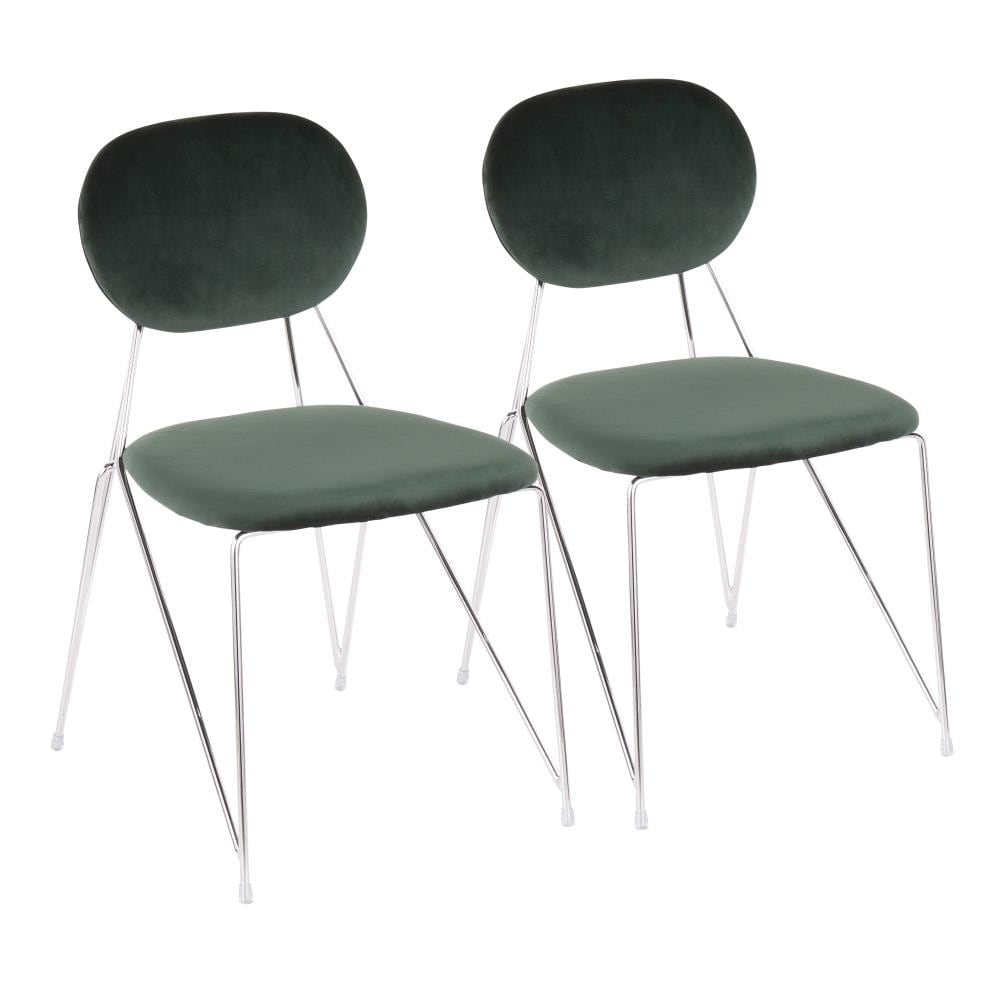 LumiSource CH-GWEN GN2 2 Gwen Modern Chrome, Green Velvet Accent Chair