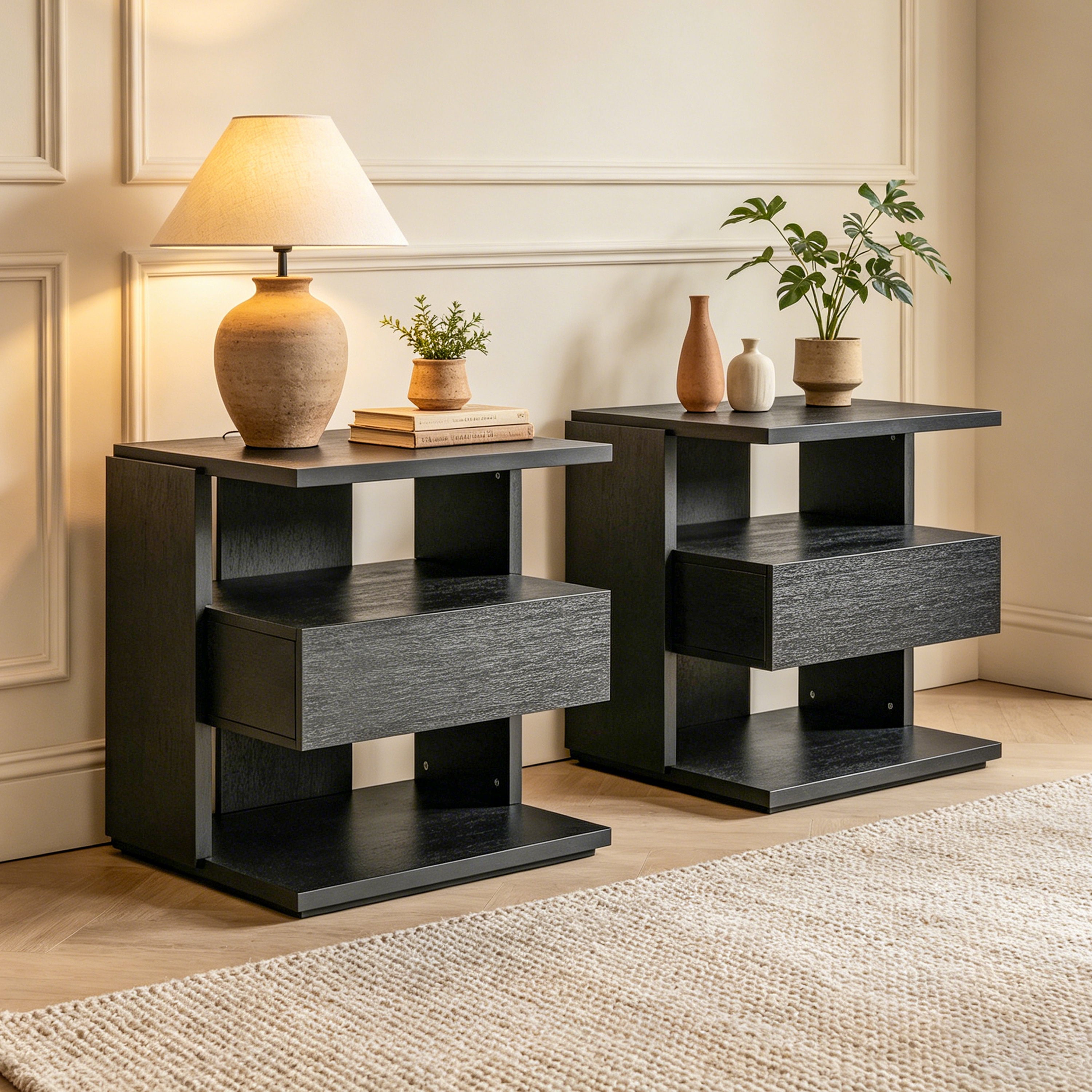 Christopher Knight Home - Modern Mid-Century C-Shaped Nightstand with Drawer and Open Storage She...