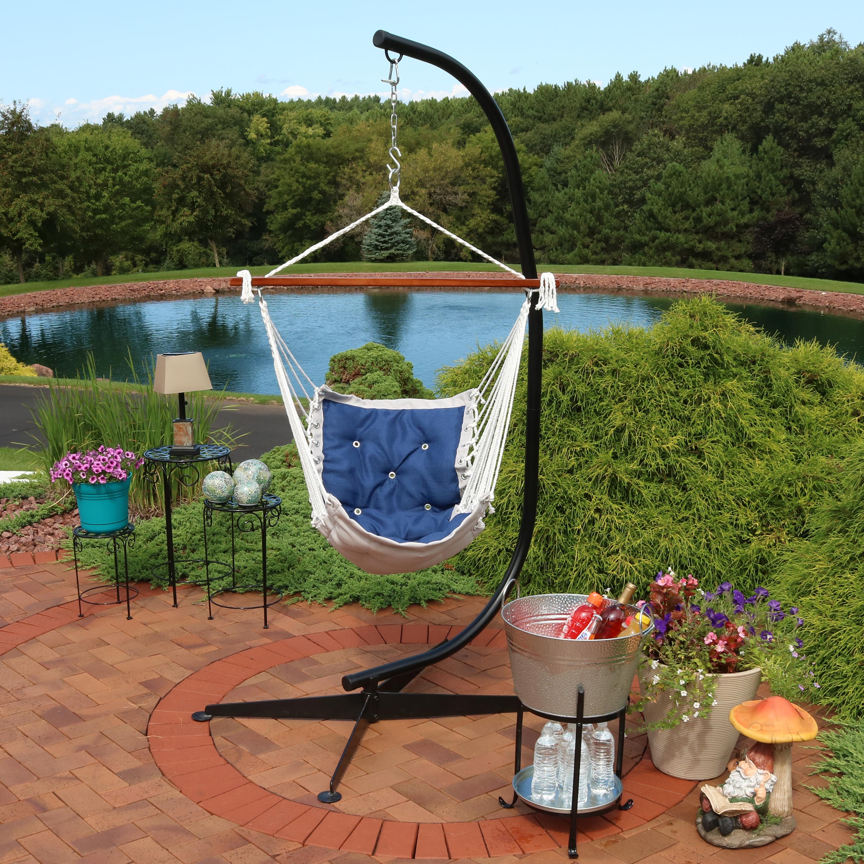 Sunnydaze Decor LY-TFHS-NB-COMBO Navy Blue Fabric Hammock chair with Stand