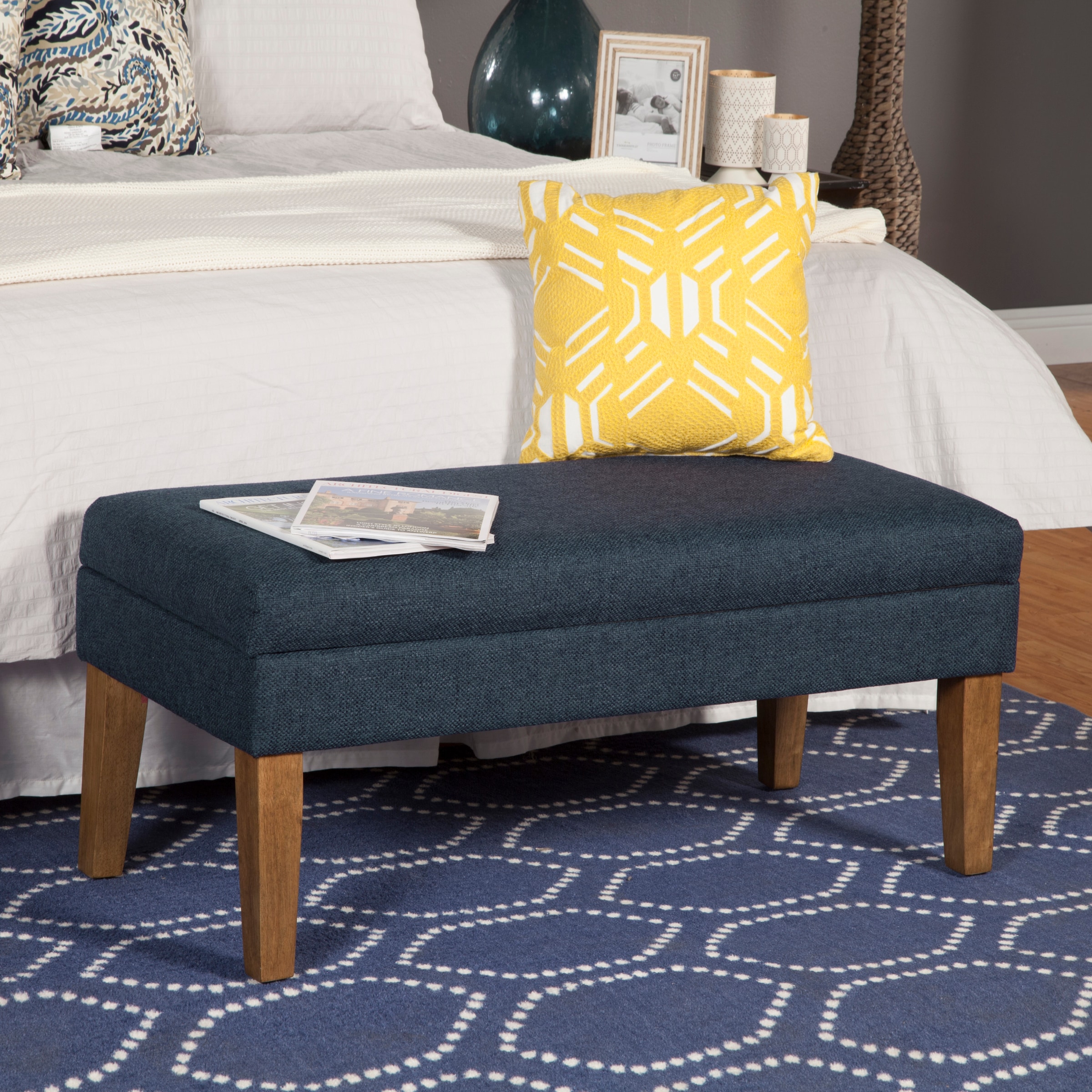 HomePop N6302-F1570 Casual Dark Blue Textured Storage Bench with Storage 40-in x 18.5-in x 18-in