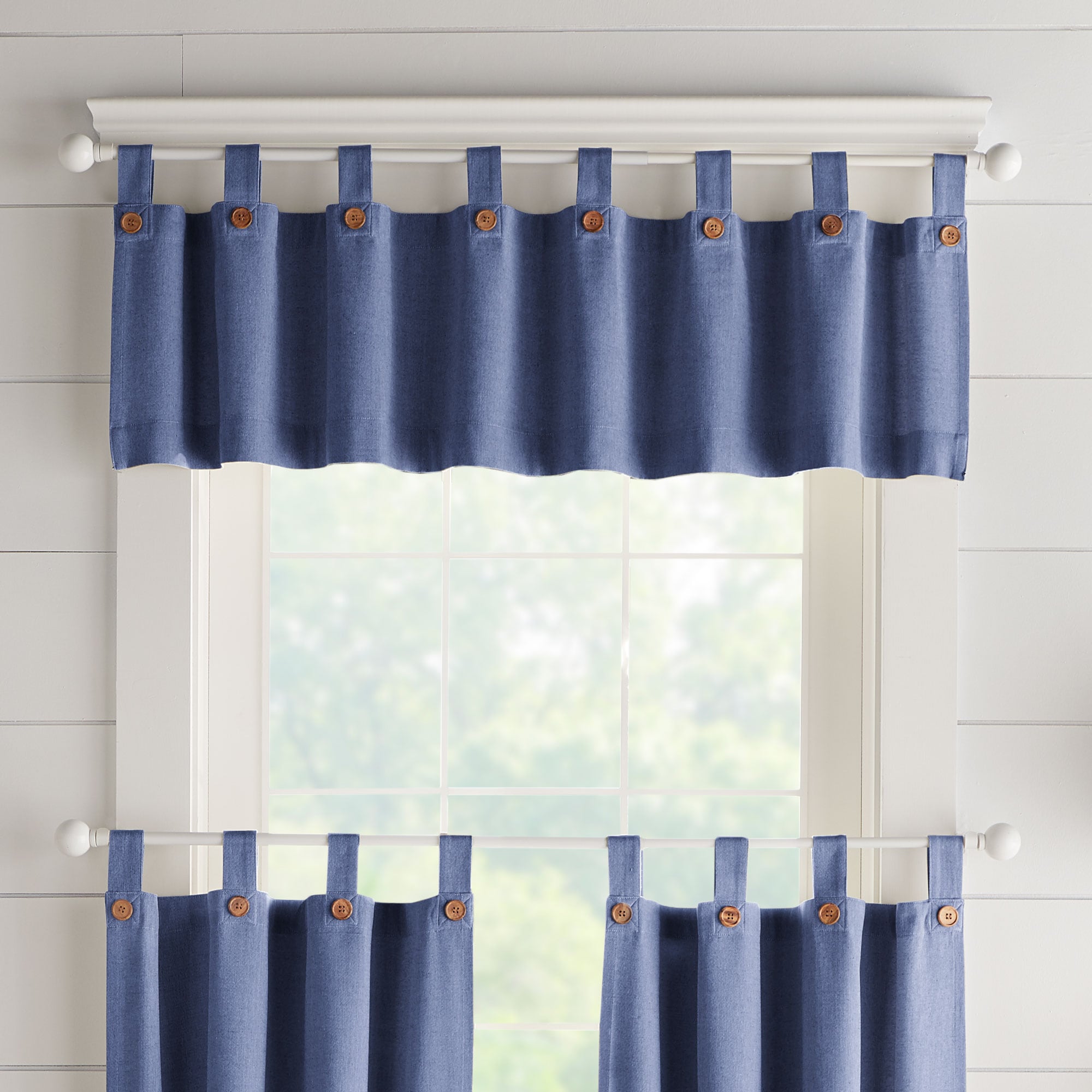 Elrene Home Fashions 194590036225 Tucker Solid 15-Inches Blue Cotton Top tab Valance