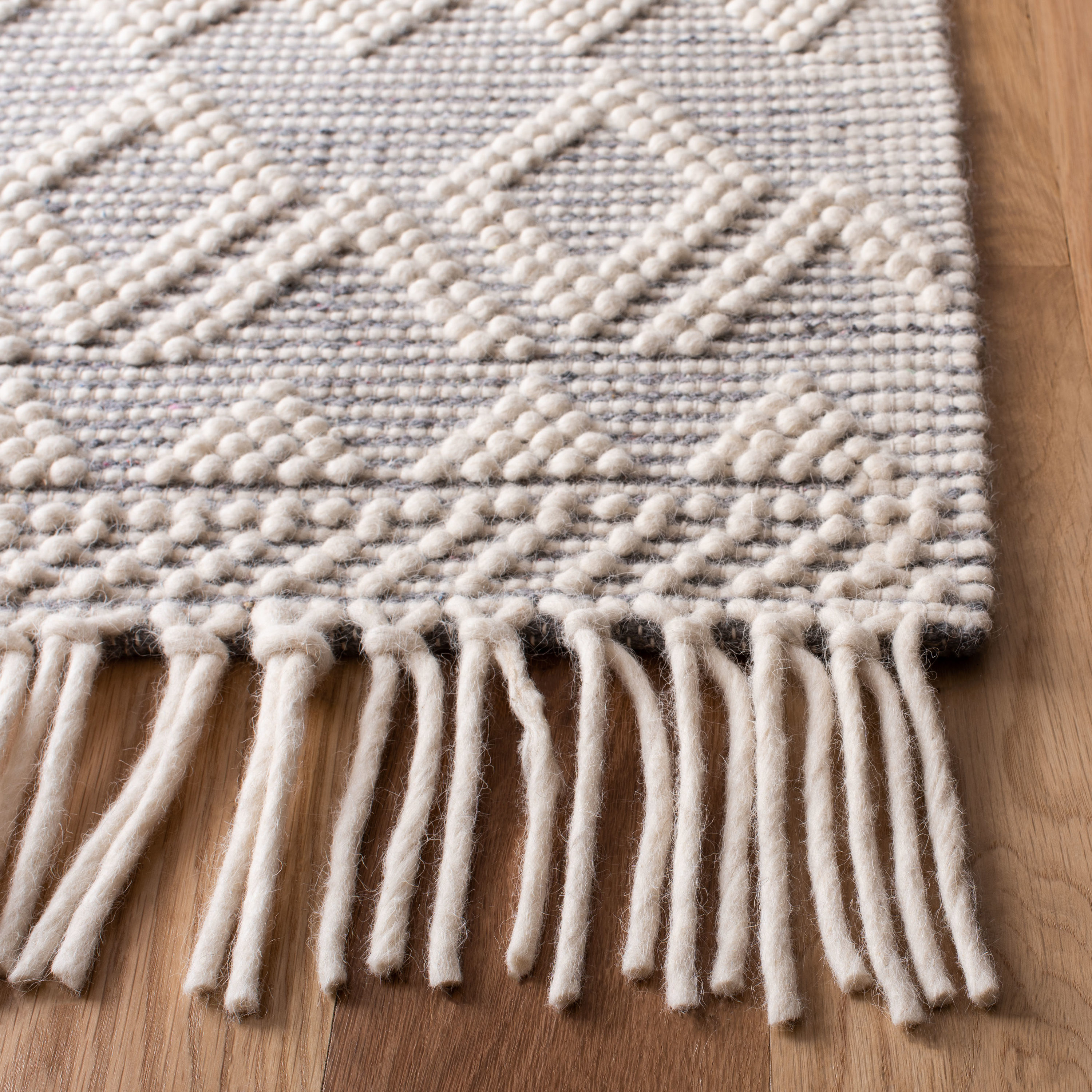 Ivory and Grey Geometric Wool Flat Woven Area Rug