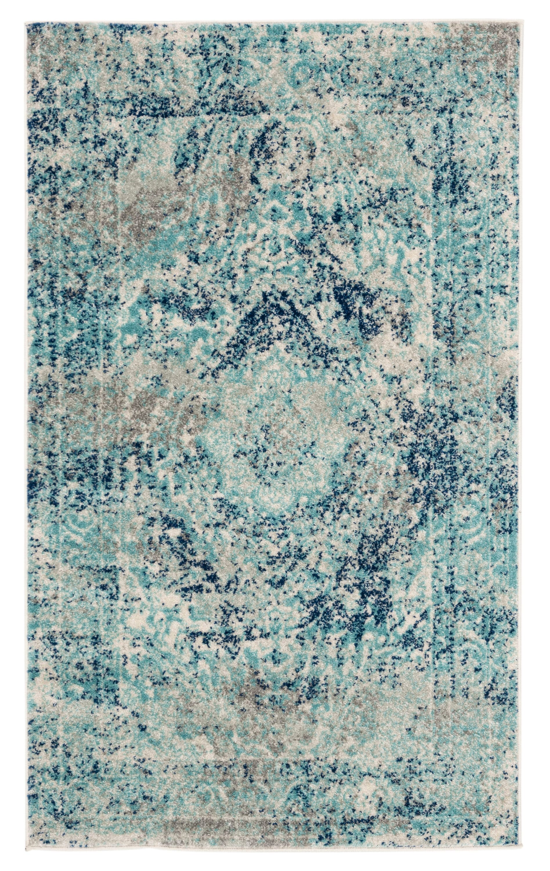 Chic Metro-Mod Ivory & Blue Reversible Synthetic Area Rug - 3' x 5'