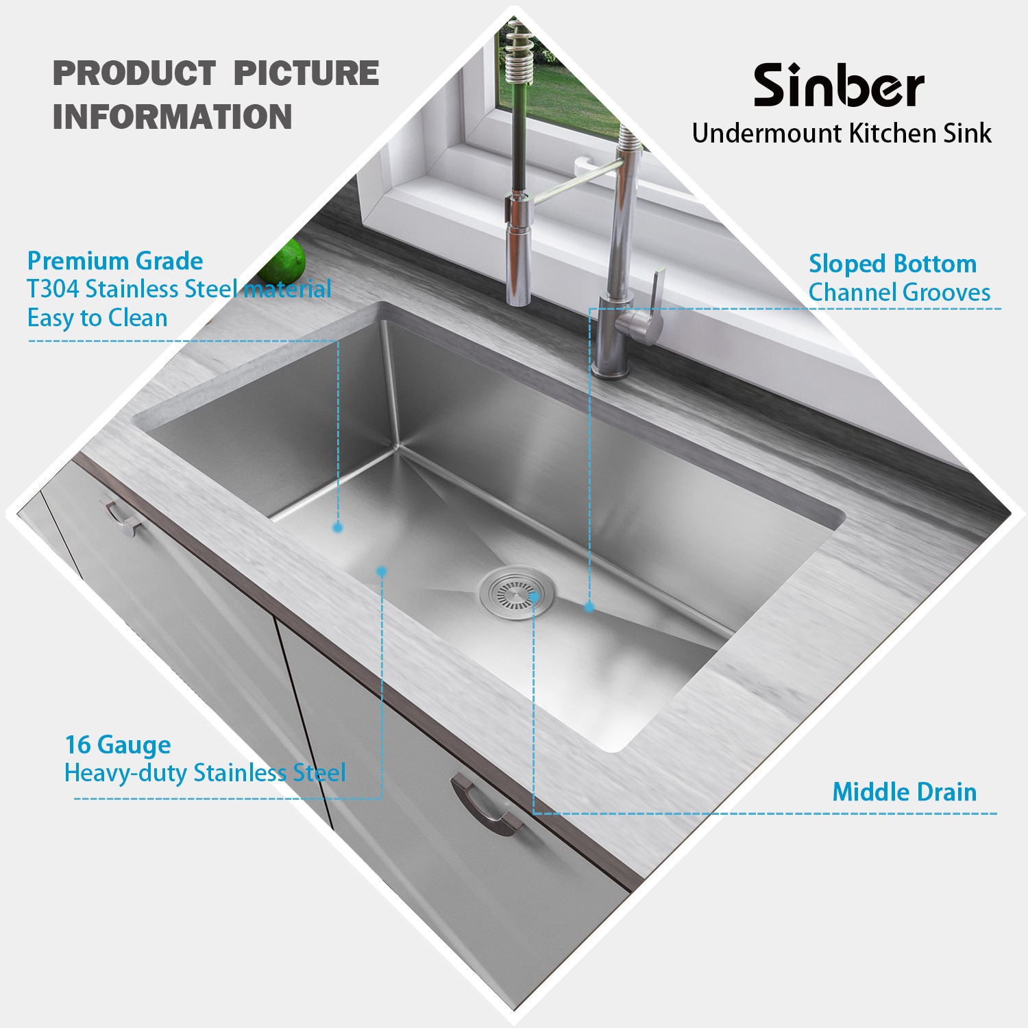 Sinber HU3219S-16G Kitchen-Sinks - View #4