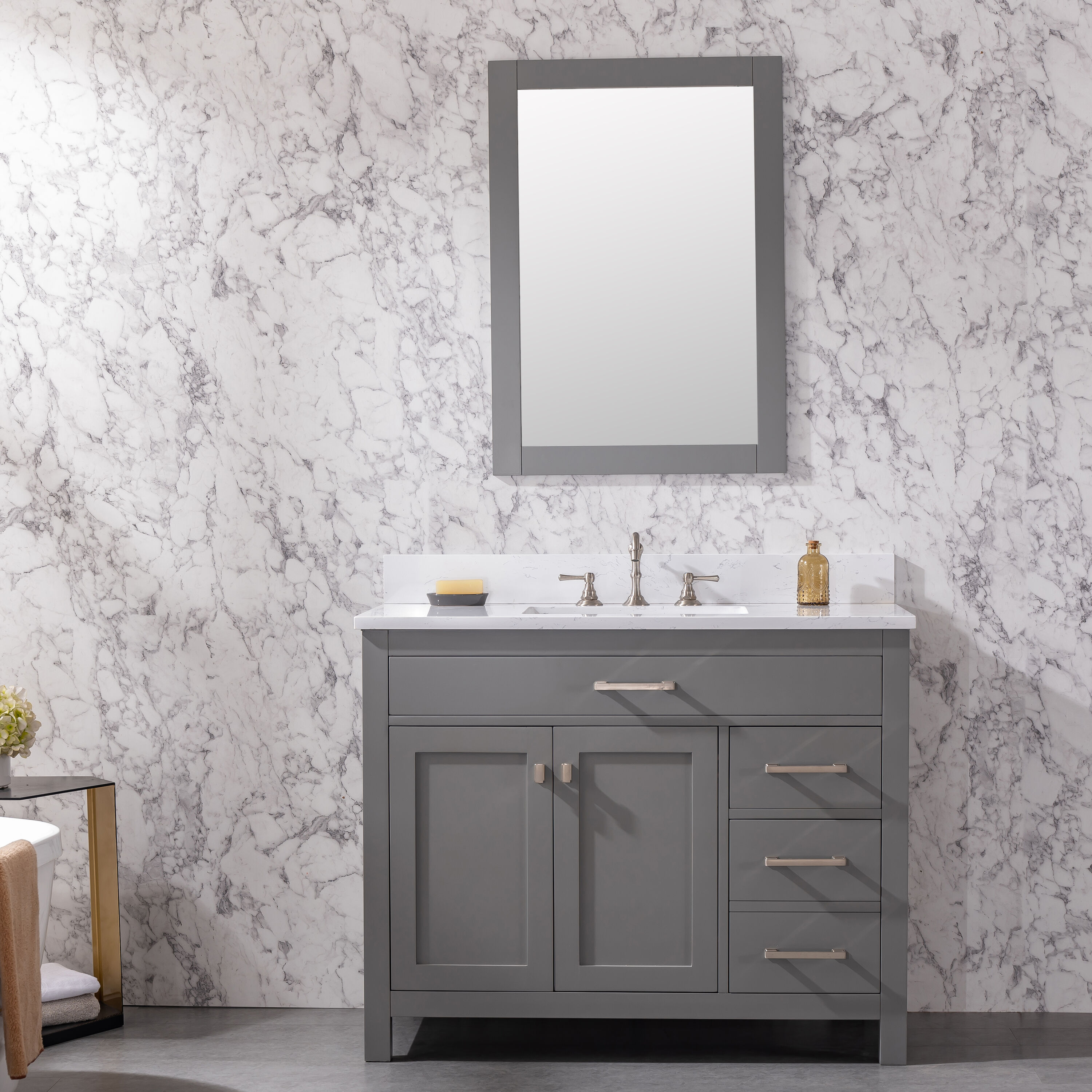 Sudio Design JASPER-42G JASPER 42-in Gray Undermount Single Sink Bathroom Vanity with Carrara White Engineered Stone Top
