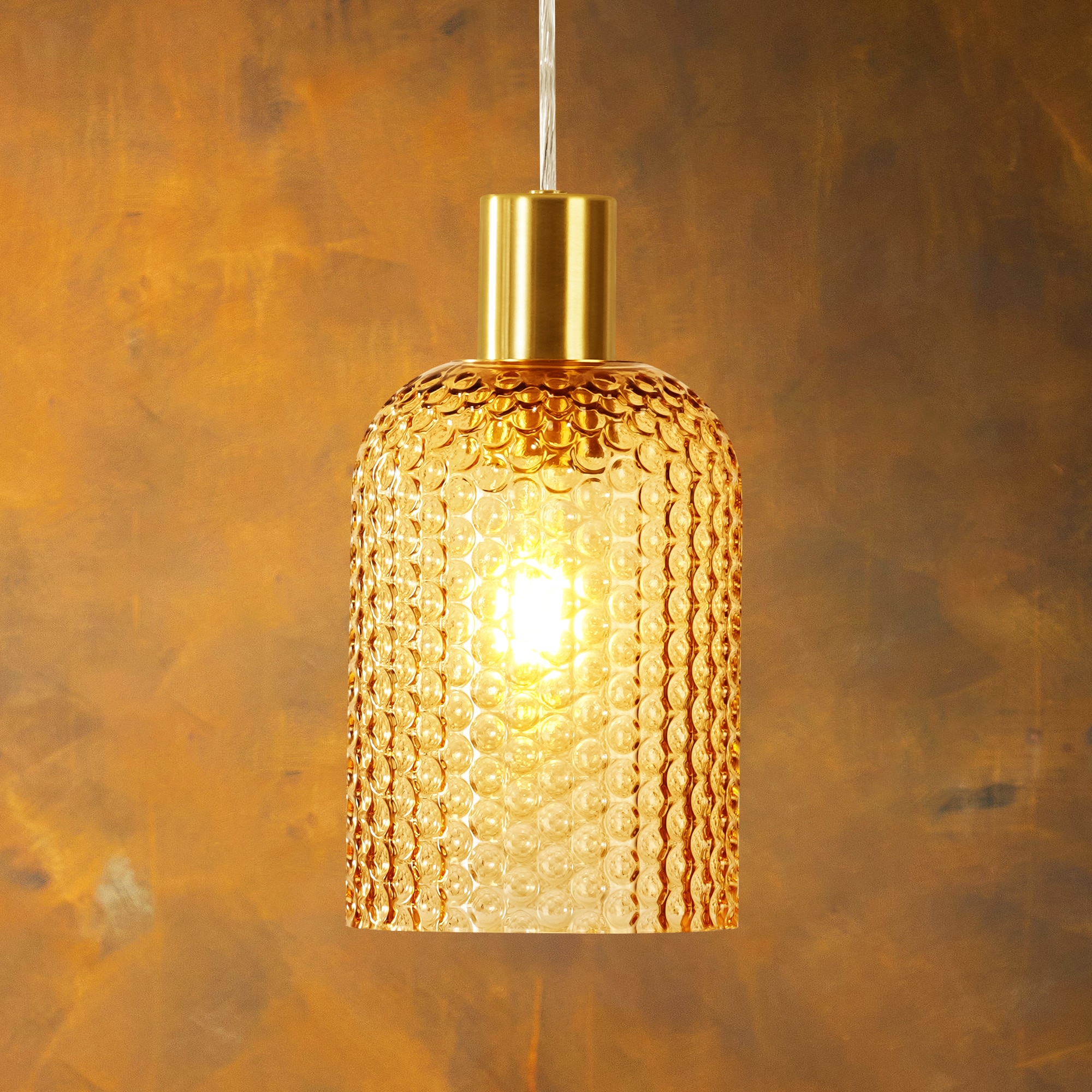 Rennnsan PL810176488 Roni 1 -Light Gold French country/cottage Textured glass Bell Small Hanging Pendant light