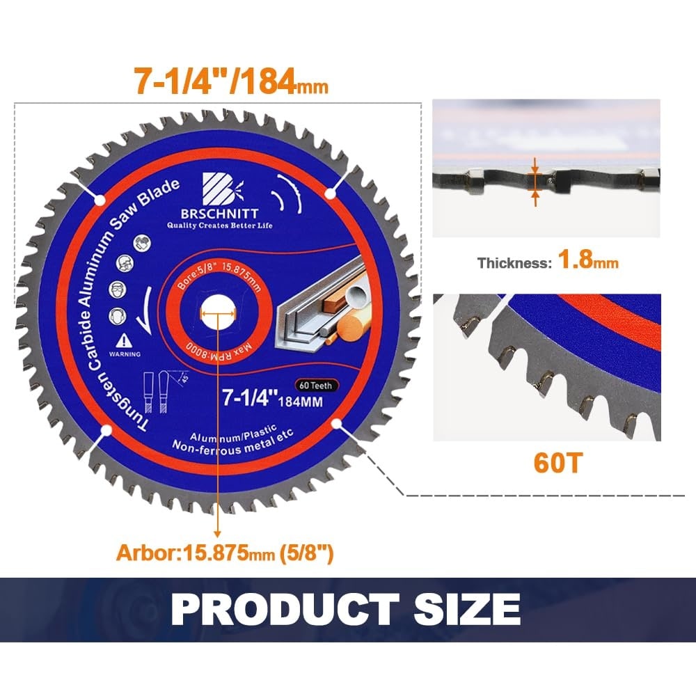 Aoibox  7 1 4 Inch 60 Tooth TCG Metal Saw Blade for Aluminum Plastic and Non Ferrous Metals 5 8 Inch Arbor