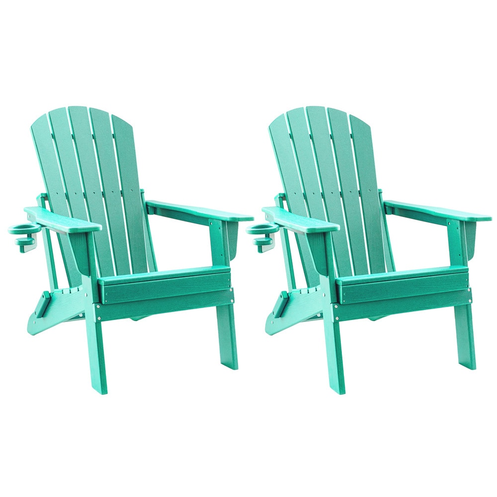 Upland YYFAC-AB2 Adirondack Chair Set of 2 Aruba Blue HDPE Frame Stationary Adirondack Chair with Light blue Solid Seat