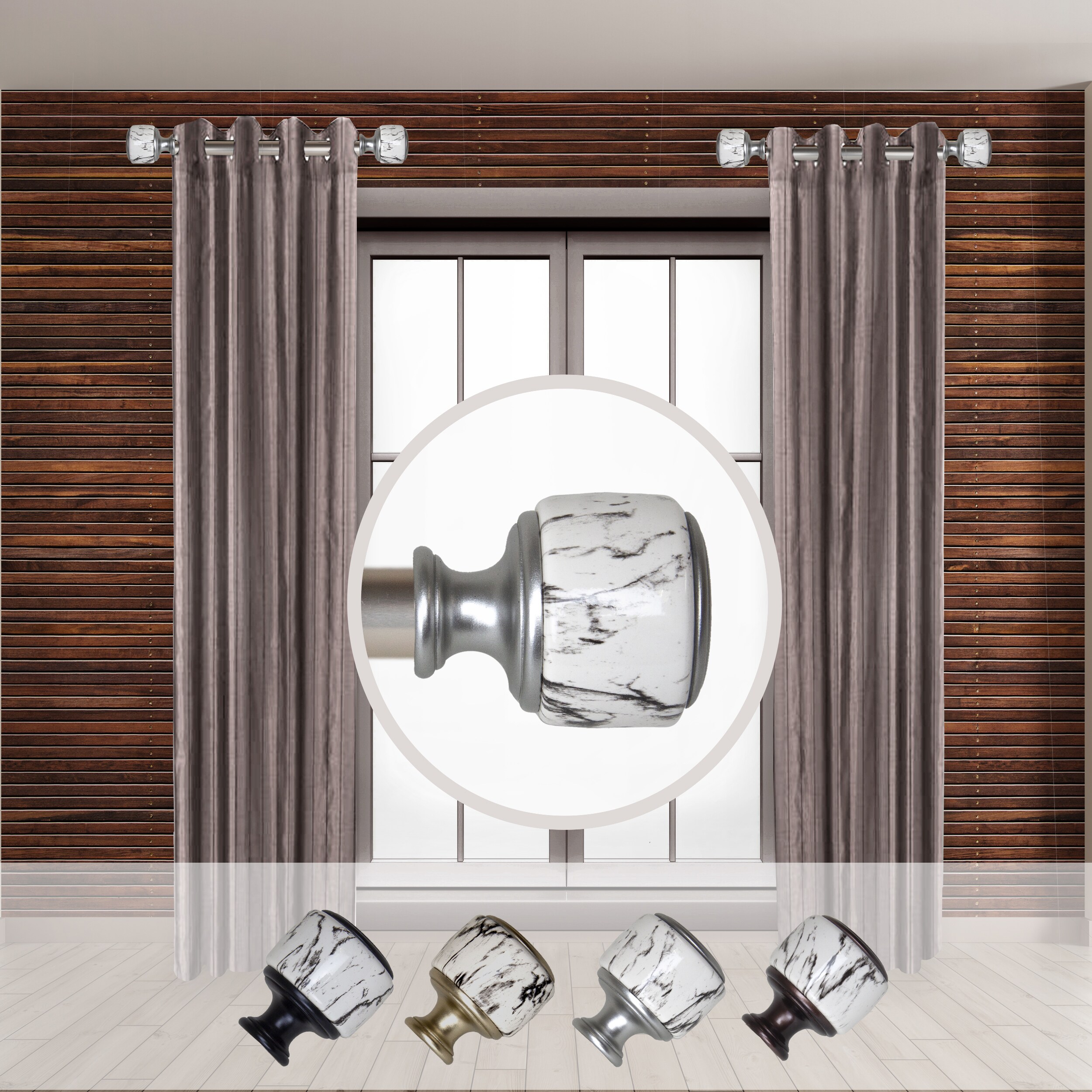 Hart & Harlow LO-SIDE100-52-5 Fernand 1-in 12-in to 20-in Satin Nickel Steel Side curtain rod with Finials