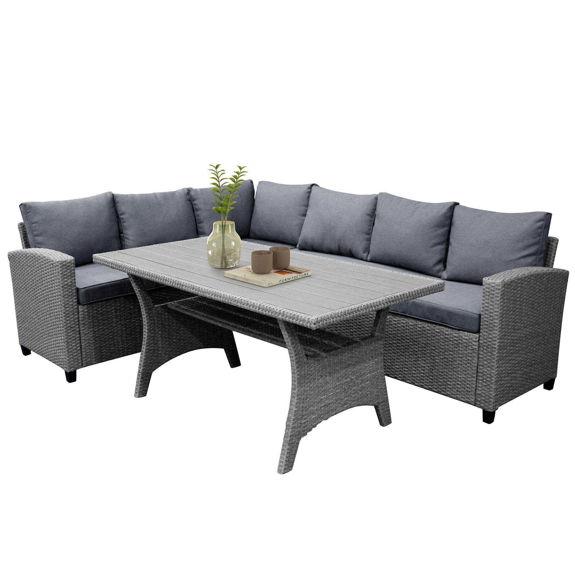 Flynama YC-V-SH00-0273AAE Gray 3-Piece Wicker Patio Conversation Set with Gray Cushions