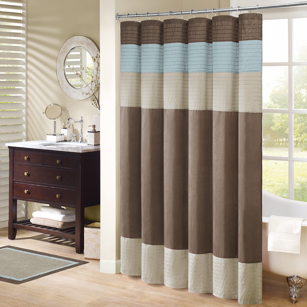 BEARSOLIM 72x72 inch Lightweight Textured Polyester Fabric Faux Silk Dupioni Shower Curtain with Pieced Pintuck Detailing Colorblock Design Natural Sheen Machine Washable(Liner Not Included)