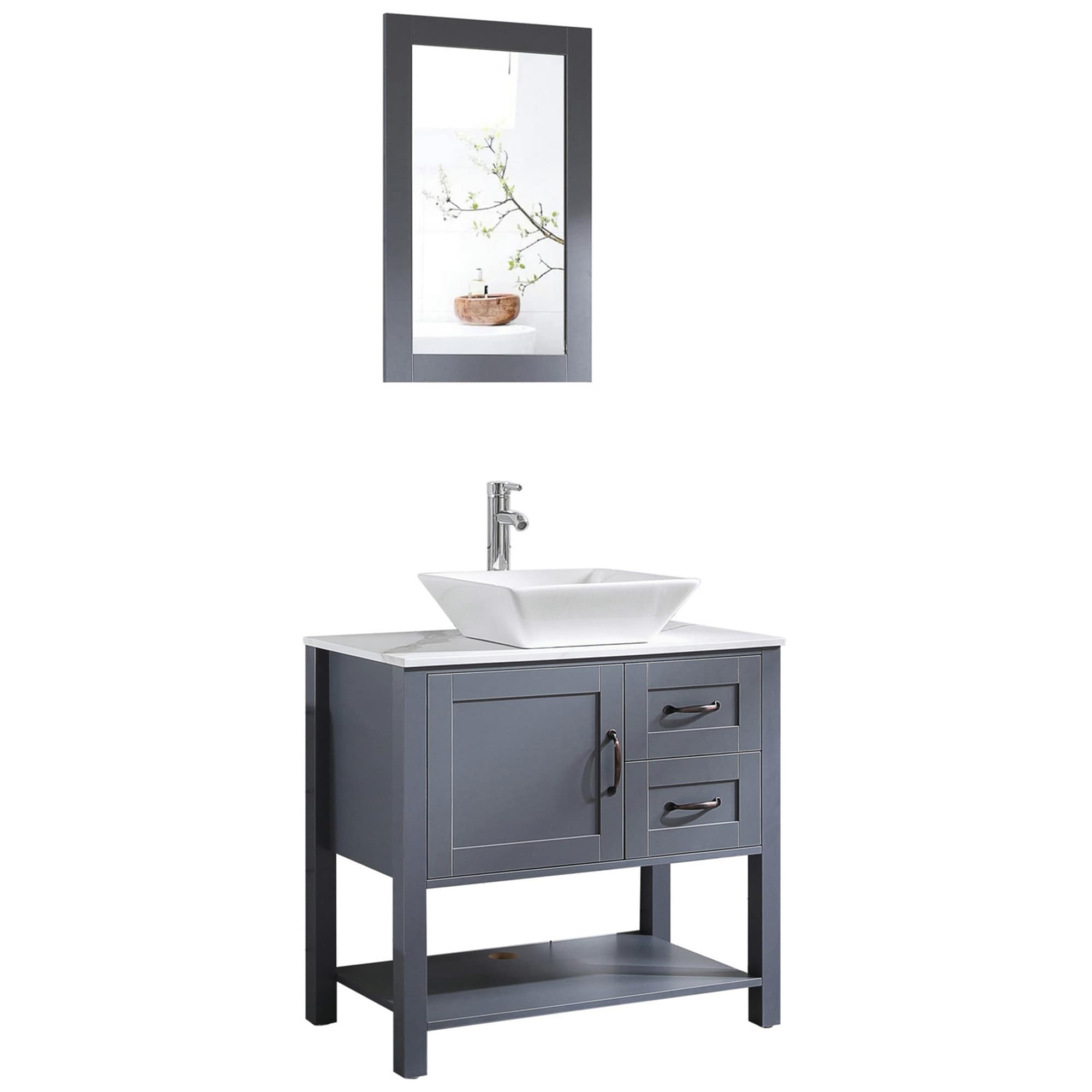 WELLFOR GY Freestanding Bathroom Vanity 30-in Gray Bathroom Vanity with ...