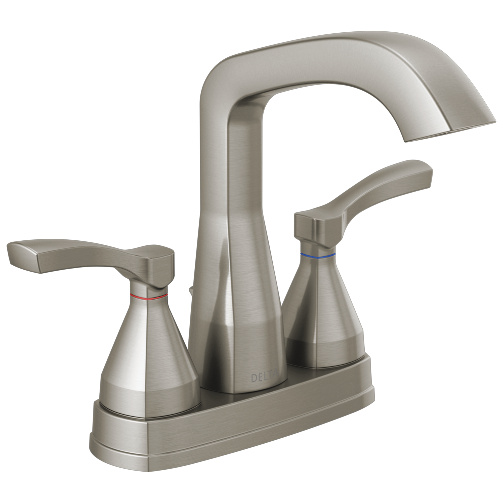 Delta 25776-SSMPU-DST Stryke Stainless 4-in centerset 2-handle WaterSense Mid-arc Residential Handle Bathroom Sink Faucet with Drain
