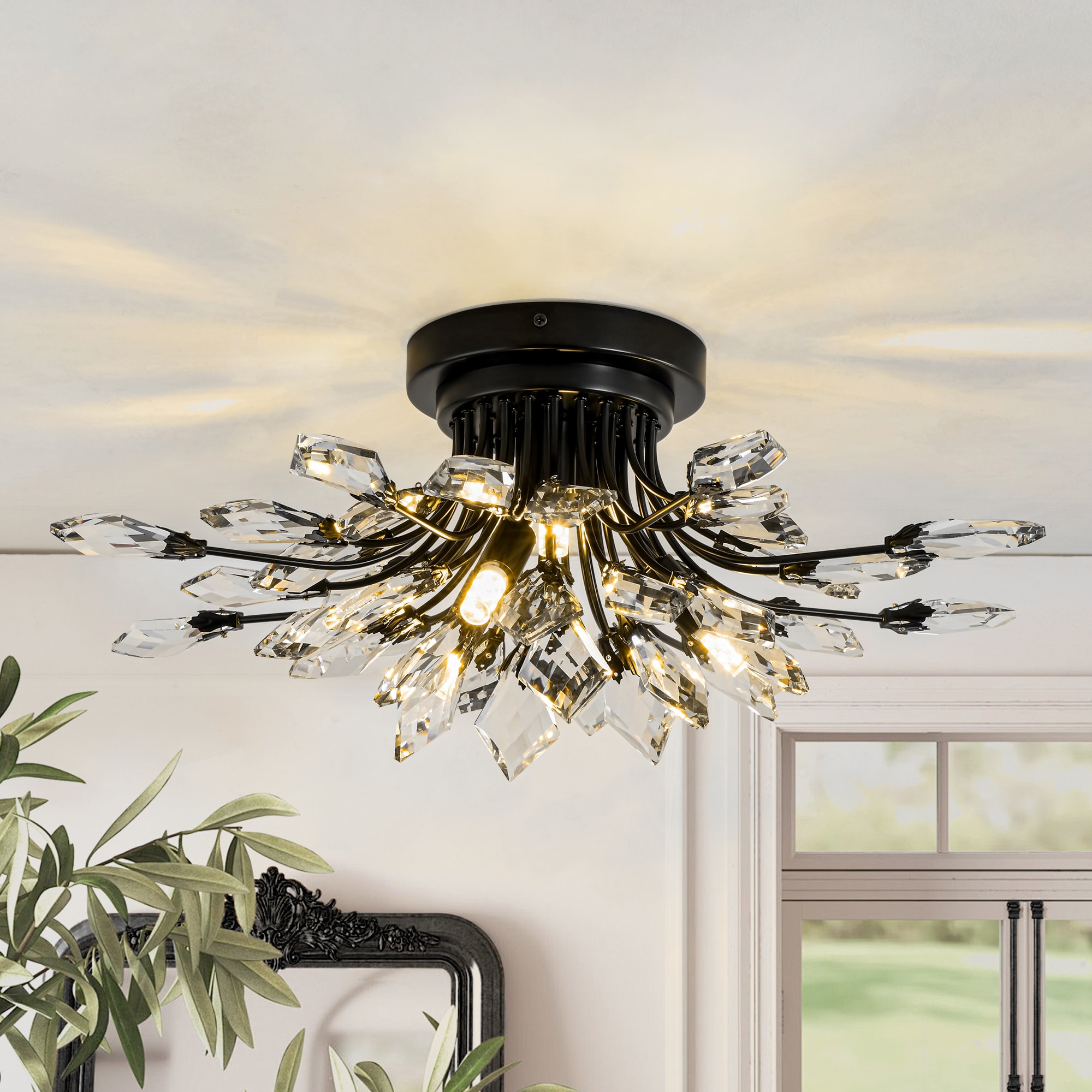 Rennnsan FL810150308 Esther 4 -Light 21.2-in Matte Black Semi Flush Mount Light