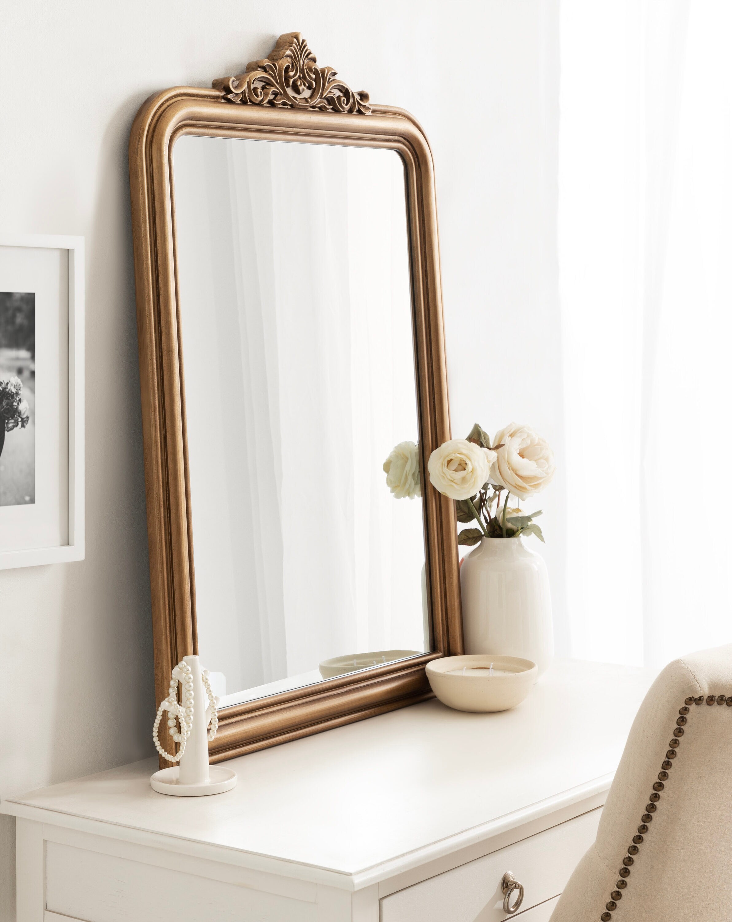 Antique Gold Arched Ornamental Bathroom Vanity Mirror 24"x36"