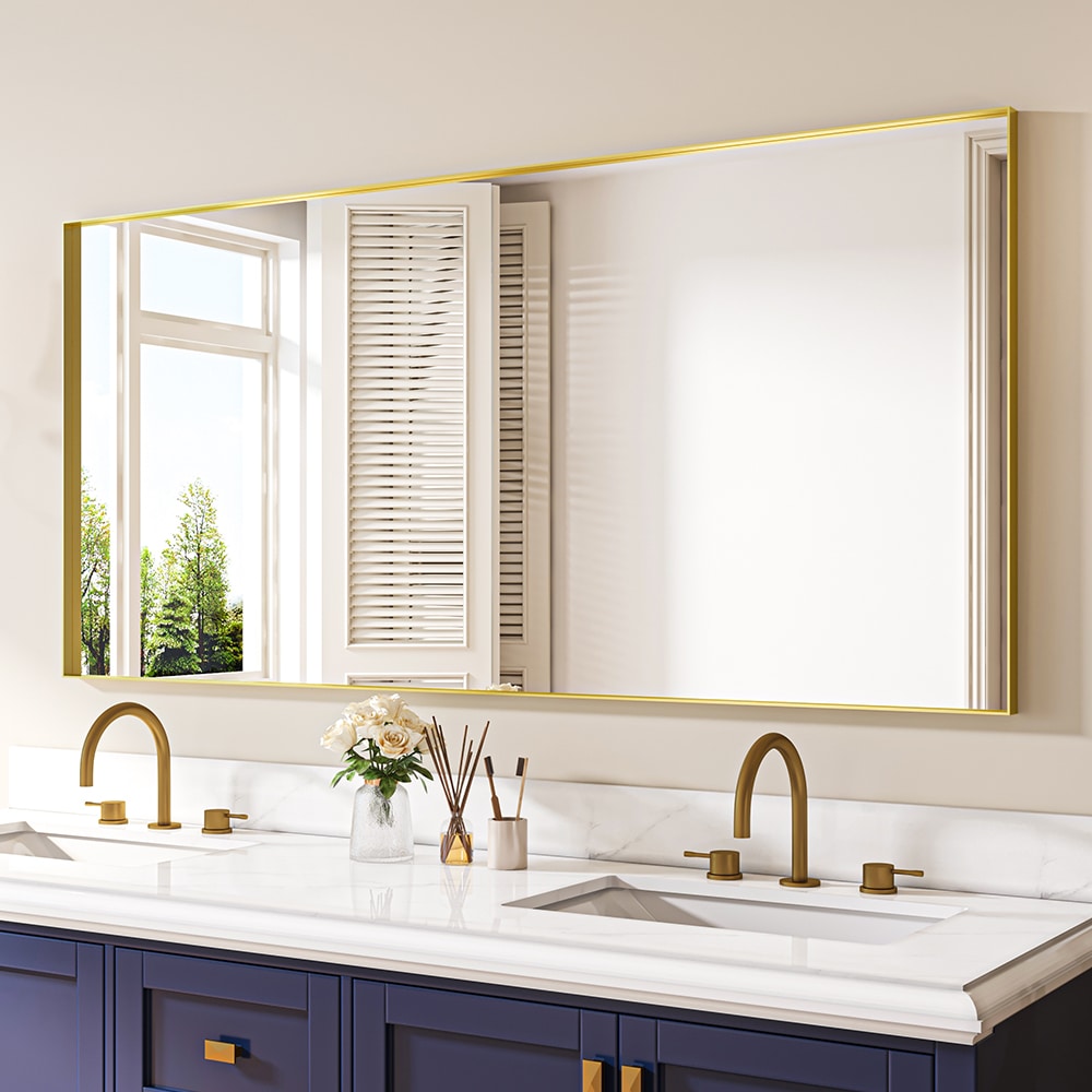 waterpar WPLO-2157 60-Inches x 28-Inches Polished Rectangle Bathroom Vanity Mirror ( Gold )