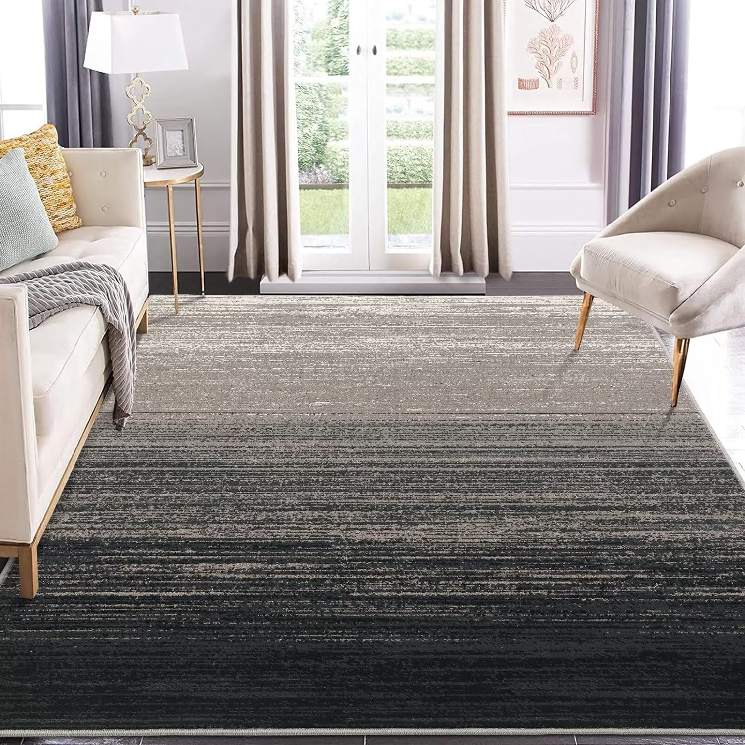Qeetex LXL-PHO-0ZORX5MW COZYLOOM Area Rug Modern Ombre Rug Large Indoor Non-Slip Grediant Rug for Living Room Vintage Abstract Throw Carpet for Bedroom Thick Plush Floor Carpet Non-Shedding Aesthetic Rug Grey