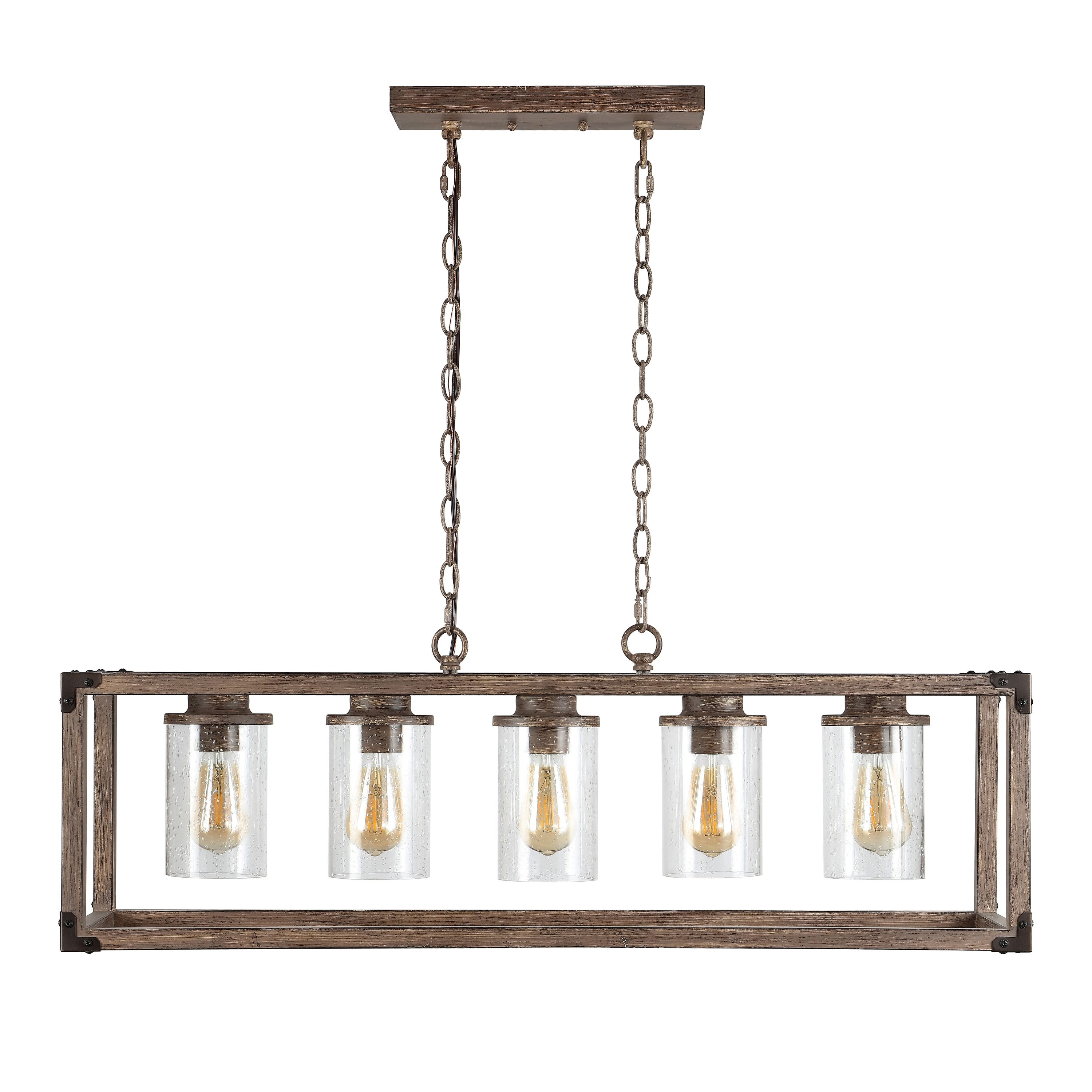 Zeniba 36" Rustic Farmhouse LED Pendant with Seeded Glass - Oil-rubbed Bronze