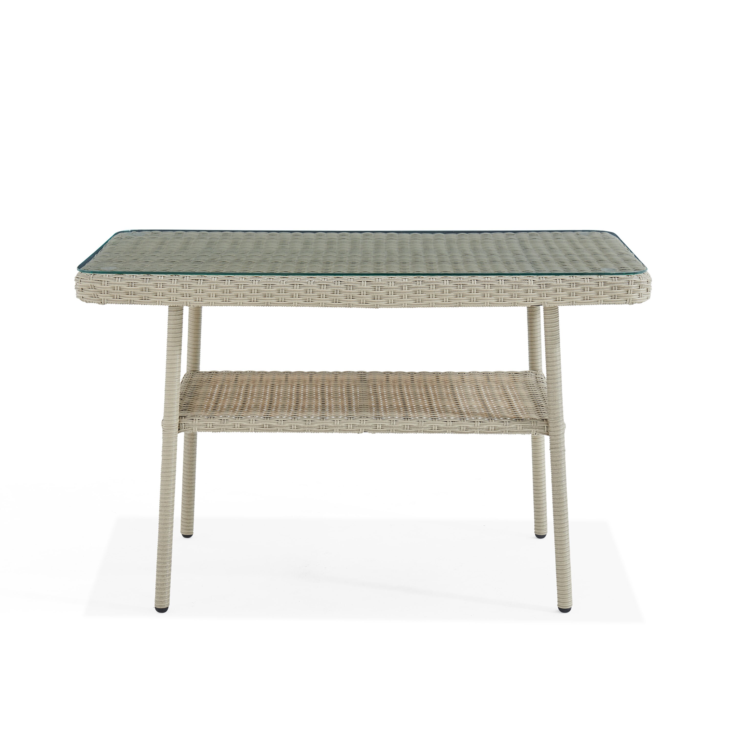 Light Gray All-Weather Wicker Outdoor Cocktail Table with Glass Top