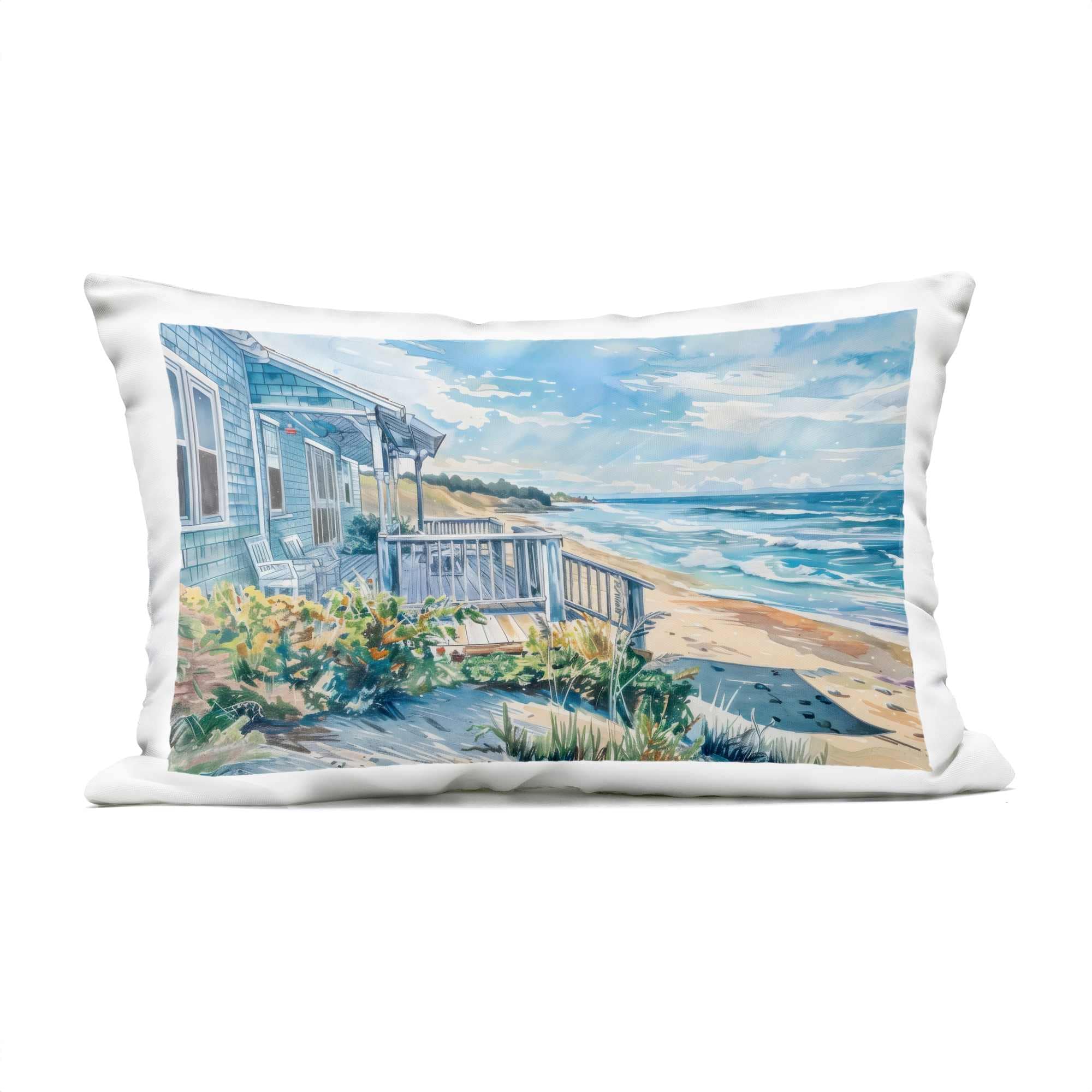 Stupell Industries PLQ-783-ORC-14X20 Beach Villa Overlook Outdoor Printed Pillow design by LSR Design Studio 14 x 20