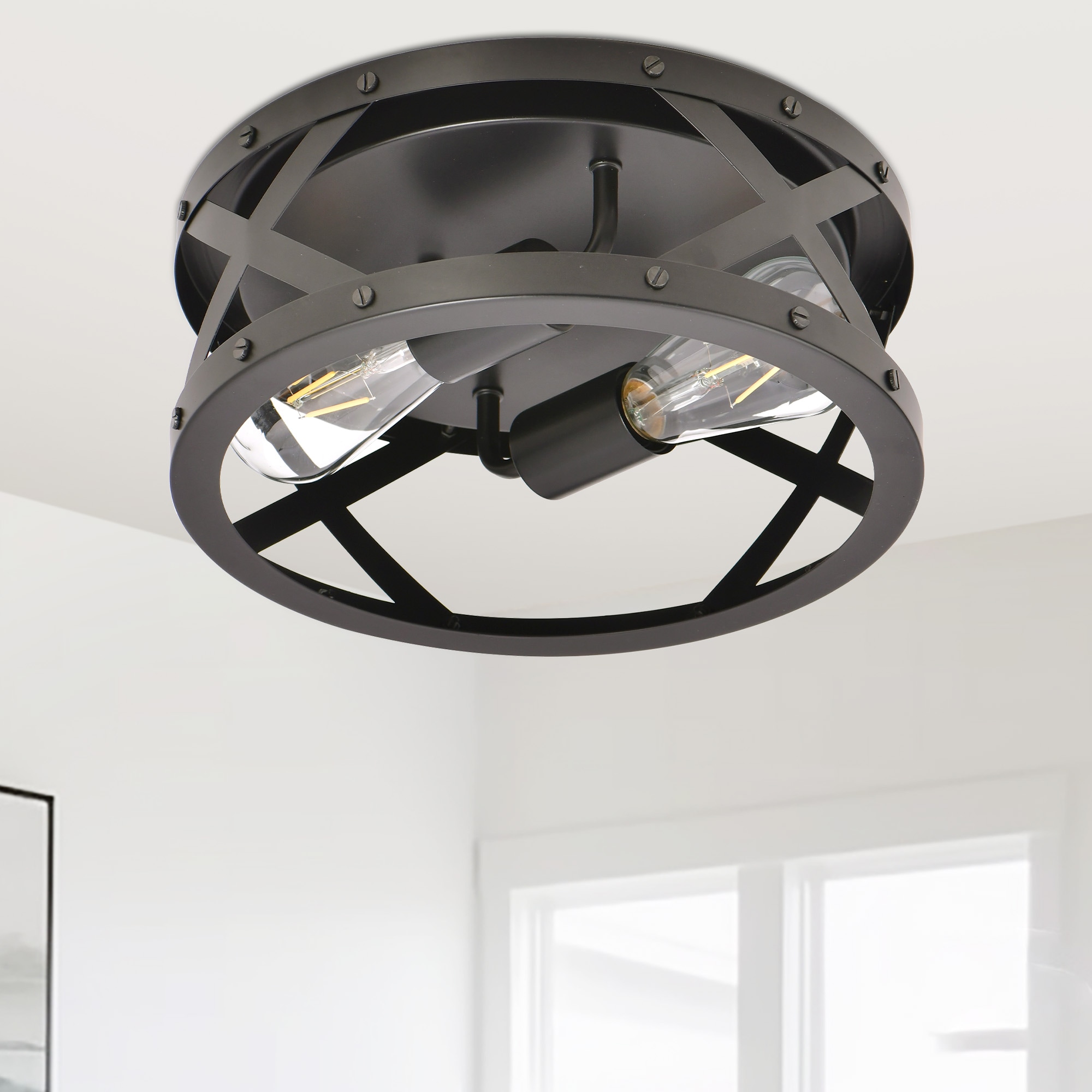 YANSUN LA-QX01901BBL-11 2 -Light 11.8-in Matte Black Flush Mount Light
