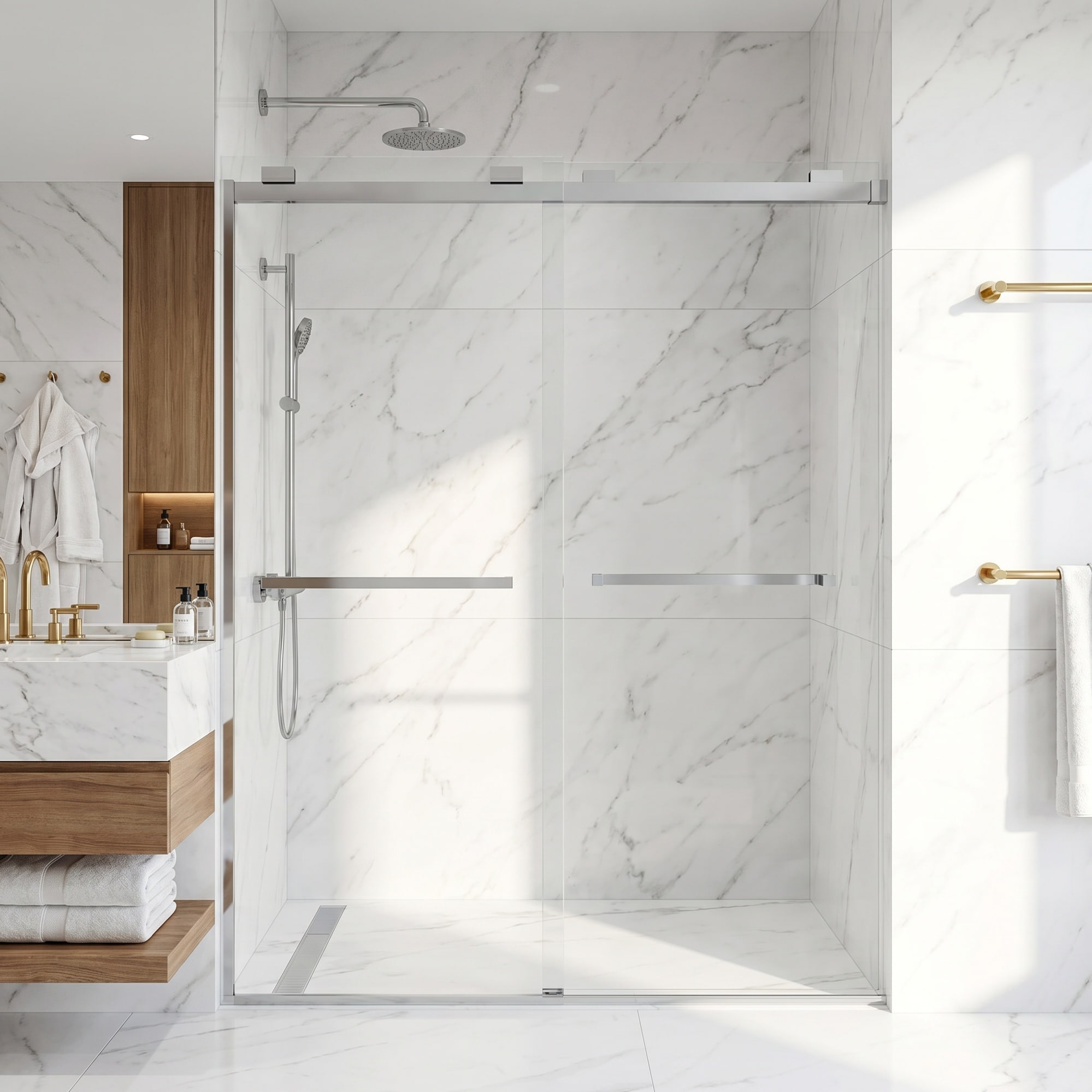 VIGO Houston Stainless Steel 56-in to 60-in W x 76-in H Frameless Clear Glass Bypass Sliding Soft Close Shower door