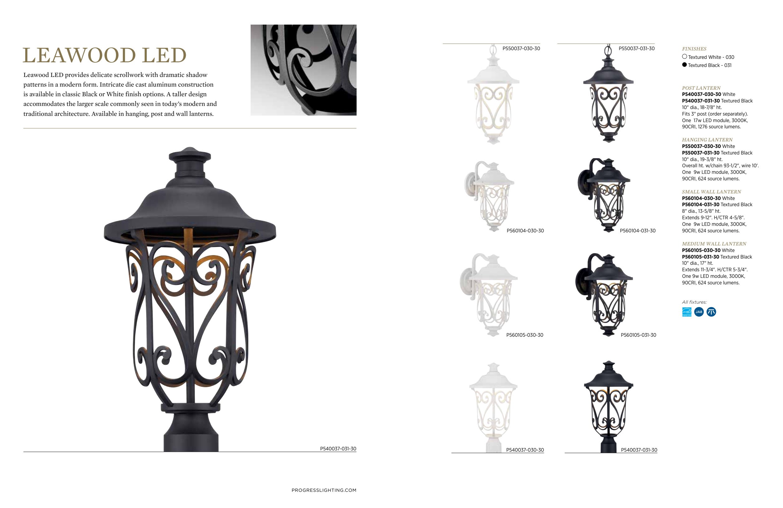 Progress Lighting Leawood LED 17-Watt 18.875-in White Transitional Post Light
