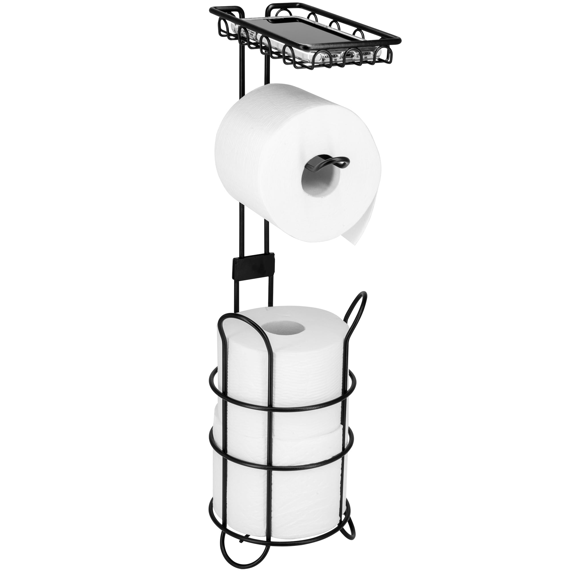 mDesign Steel Free Standing Toilet Paper Holder Stand and Dispenser, Matte  Black