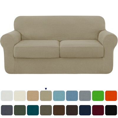Subrtex Textured Grid Sand Jacquard, 2 Piece Sofa And Loveseat Covers