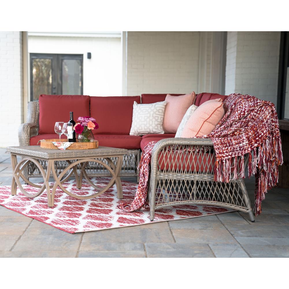 Leisure Made 497652-RED Birmingham 5 -Piece Wicker Patio Conversation Set with Red Cushions