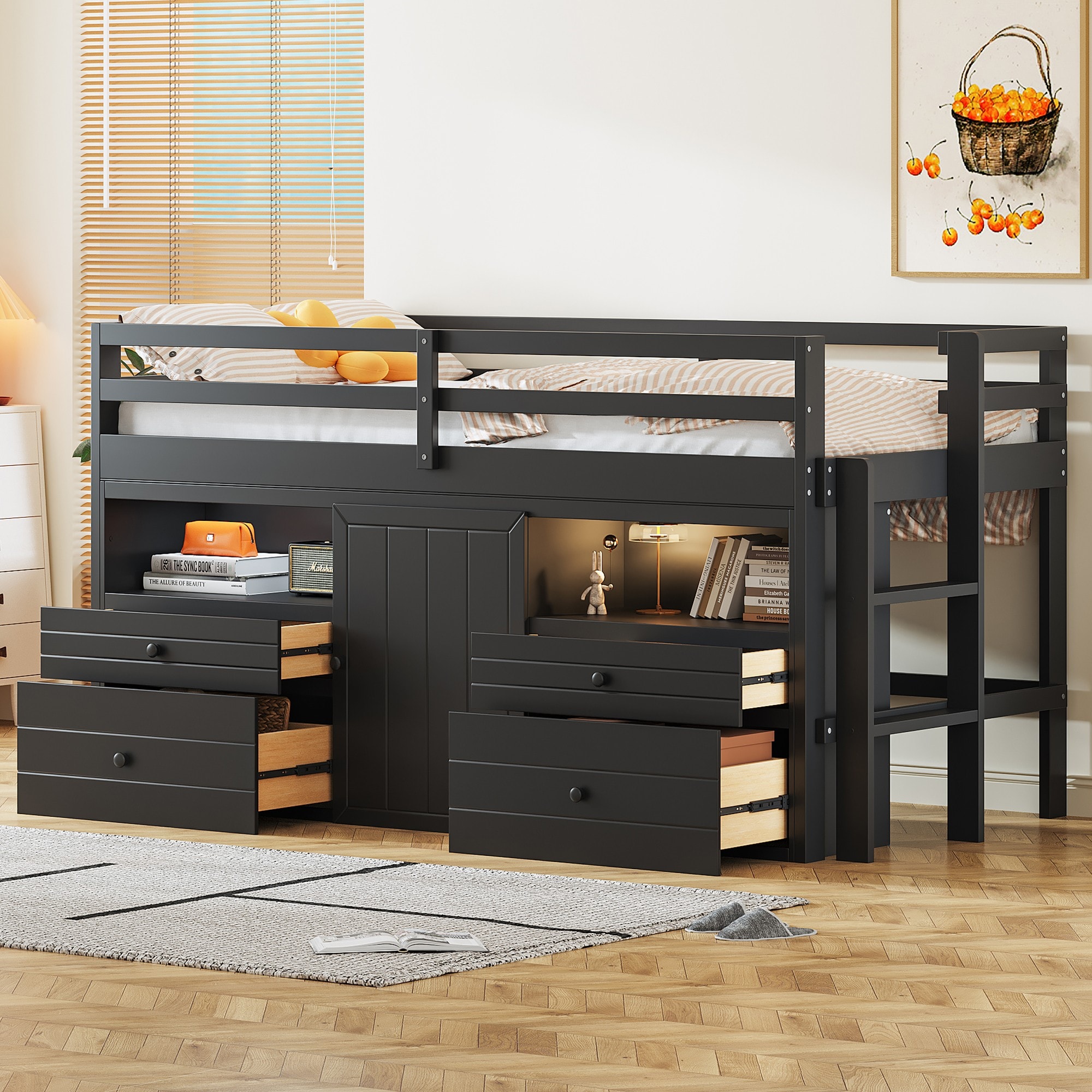 Yiekholo Espresso Twin Loft Bunk Bed in the Bunk Beds department at ...