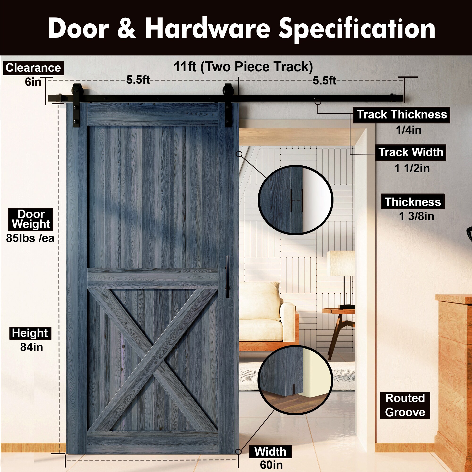 HOMACER YT1TGH132C-6084-X-NA Barn-Doors - View #7