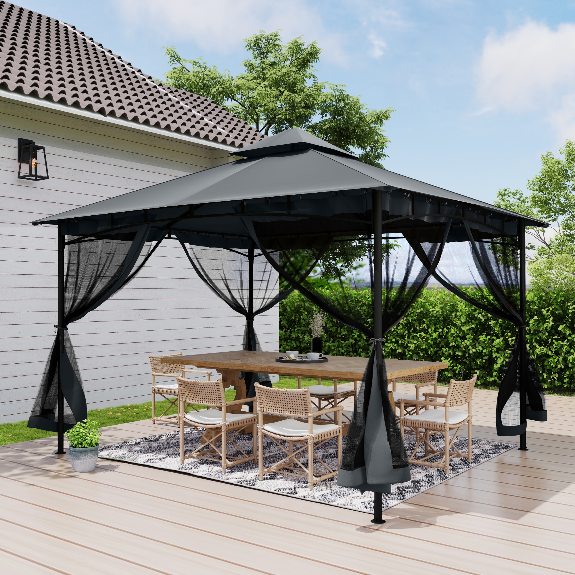  EL-ZPTYJ-1212-H-WL3 11.8-ft x 11.8-ft EGEIROS LIFE Gray Solarium with Soft Top Roof