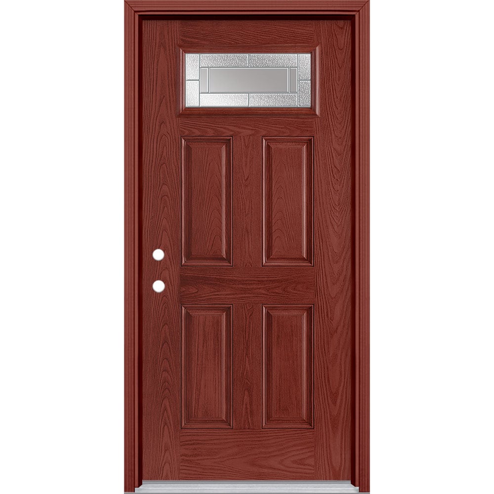 Masonite 3419780 Focus 36-in x 80-in x 4-9/16-in Fiberglass 1/4 lite Right-hand inswing Wineberry Stained Prehung Front Door with Brickmould Insulating core
