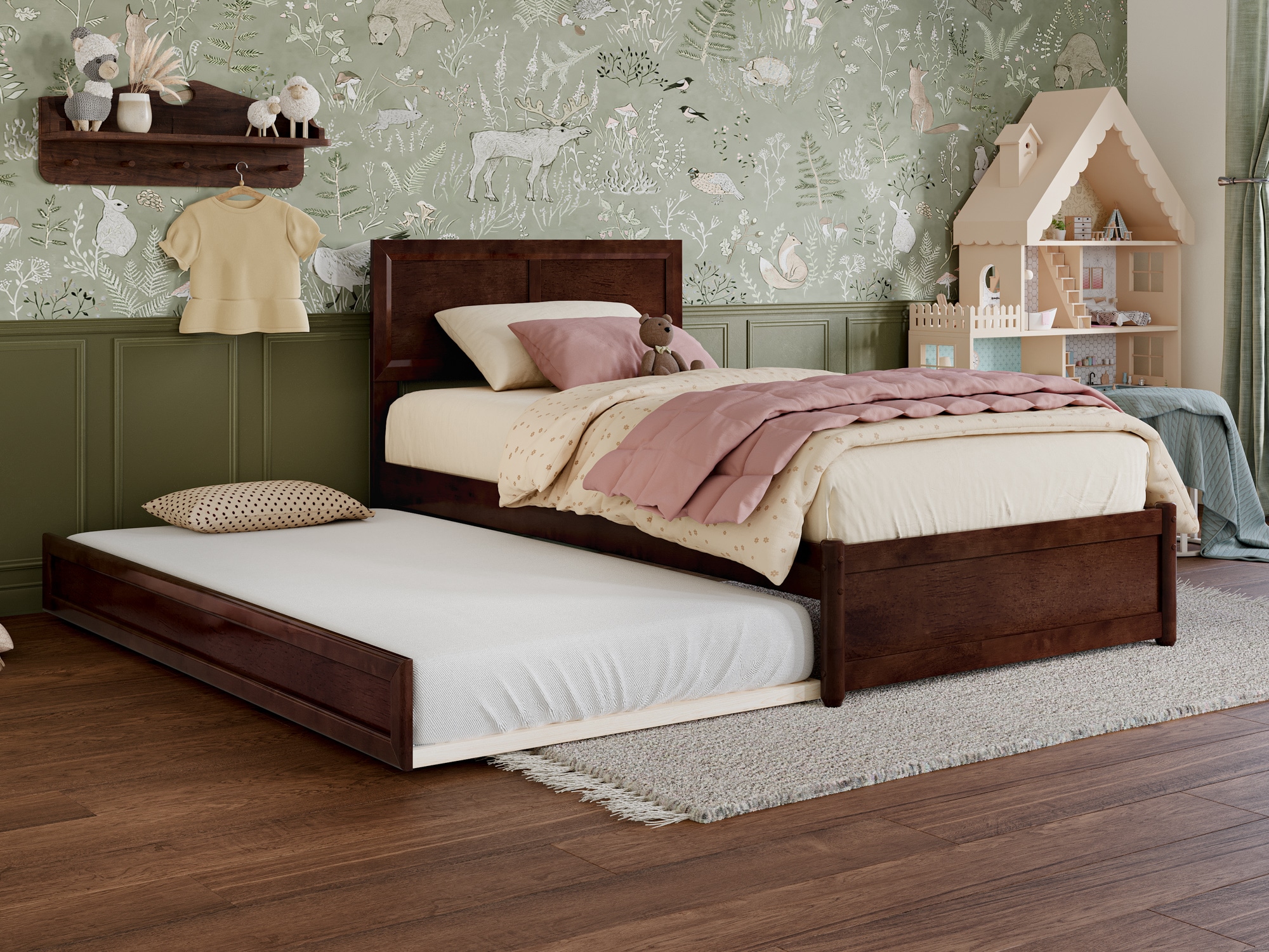 AFI AR8487224 Lylah Walnut Twin Wood Trundle Bed