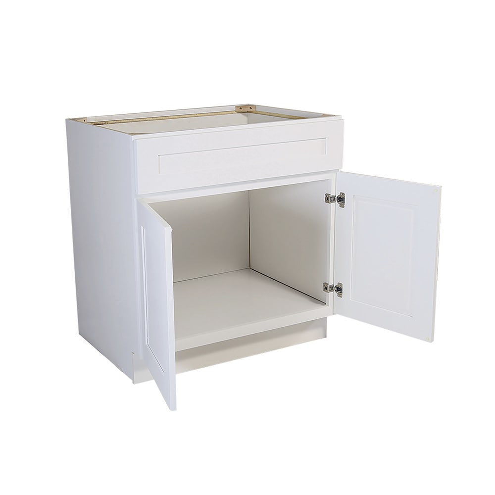 Project Source Omaha Unfinished 60-in W x 34.5-in H x 24.5-in D Unfinished Poplar Sink Base Ready to Assemble Cabinet Recessed Panel Shaker Door