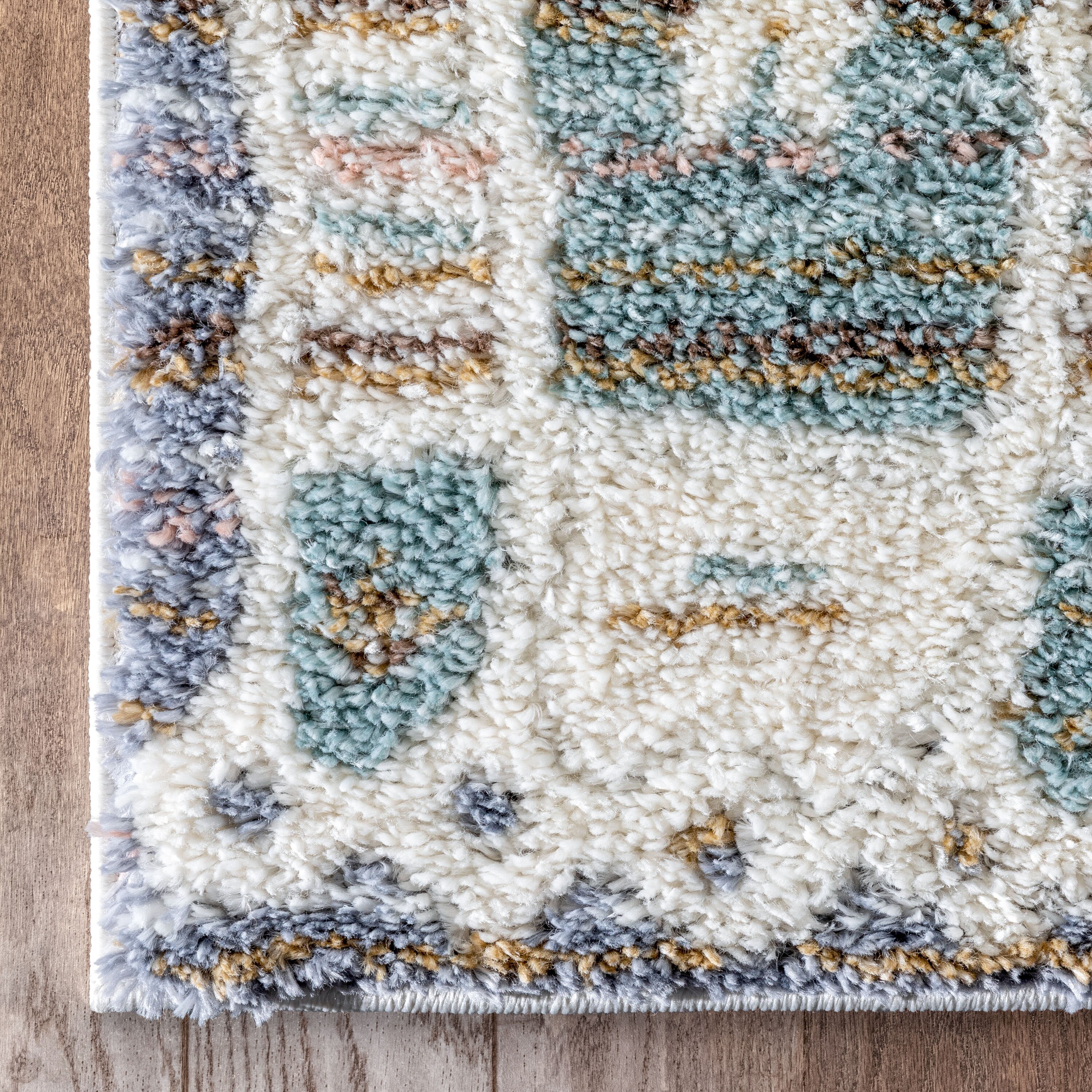 Reversible Gray Geometric Shag Area Rug, 47"x63", Easy Care