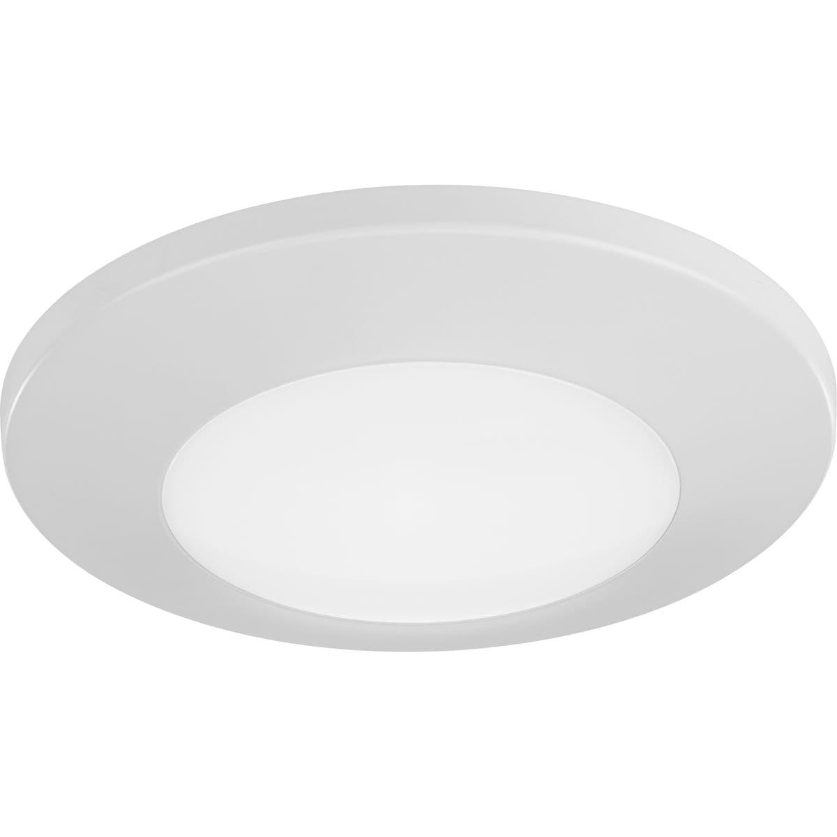 Progress Lighting P810014-028-30 Emblem 1 -Light 7.25-in Satin White Indoor/Outdoor Integrated LED Flush Mount Light