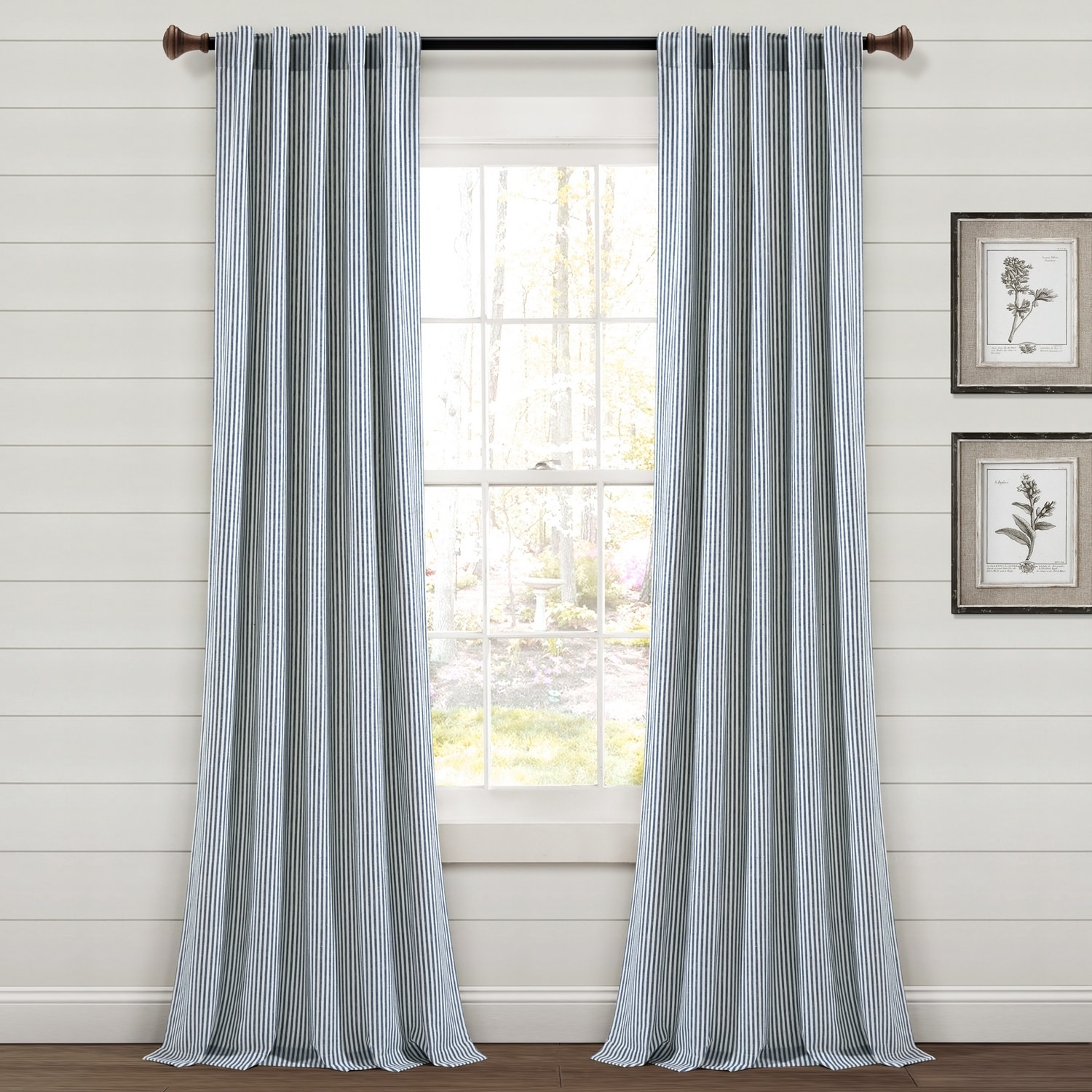 Lush Decor 21T011638 95-Inches Navy Striped Room darkening Back tab/Pinch pleat/Rod pocket Curtain panel pair